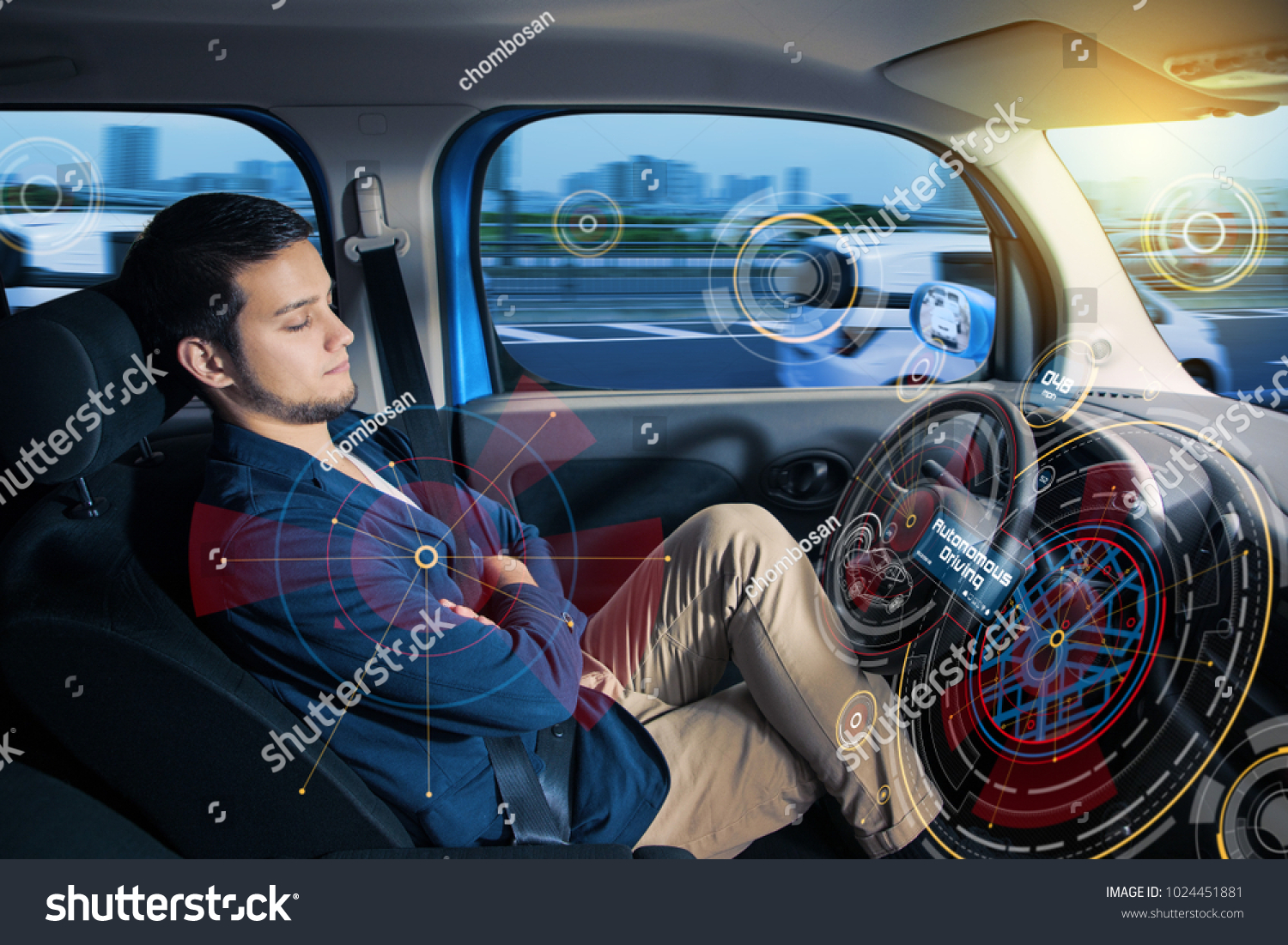 Sleeping driver in autonomous car.