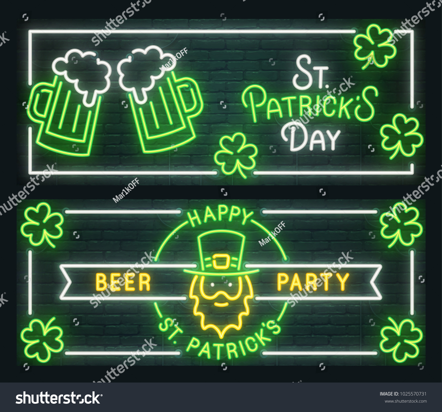 St. Patrick's Day neon sign. Web banner  logo  emblem and label. Neon sign  bright signboard  light banner. Vector illustration 