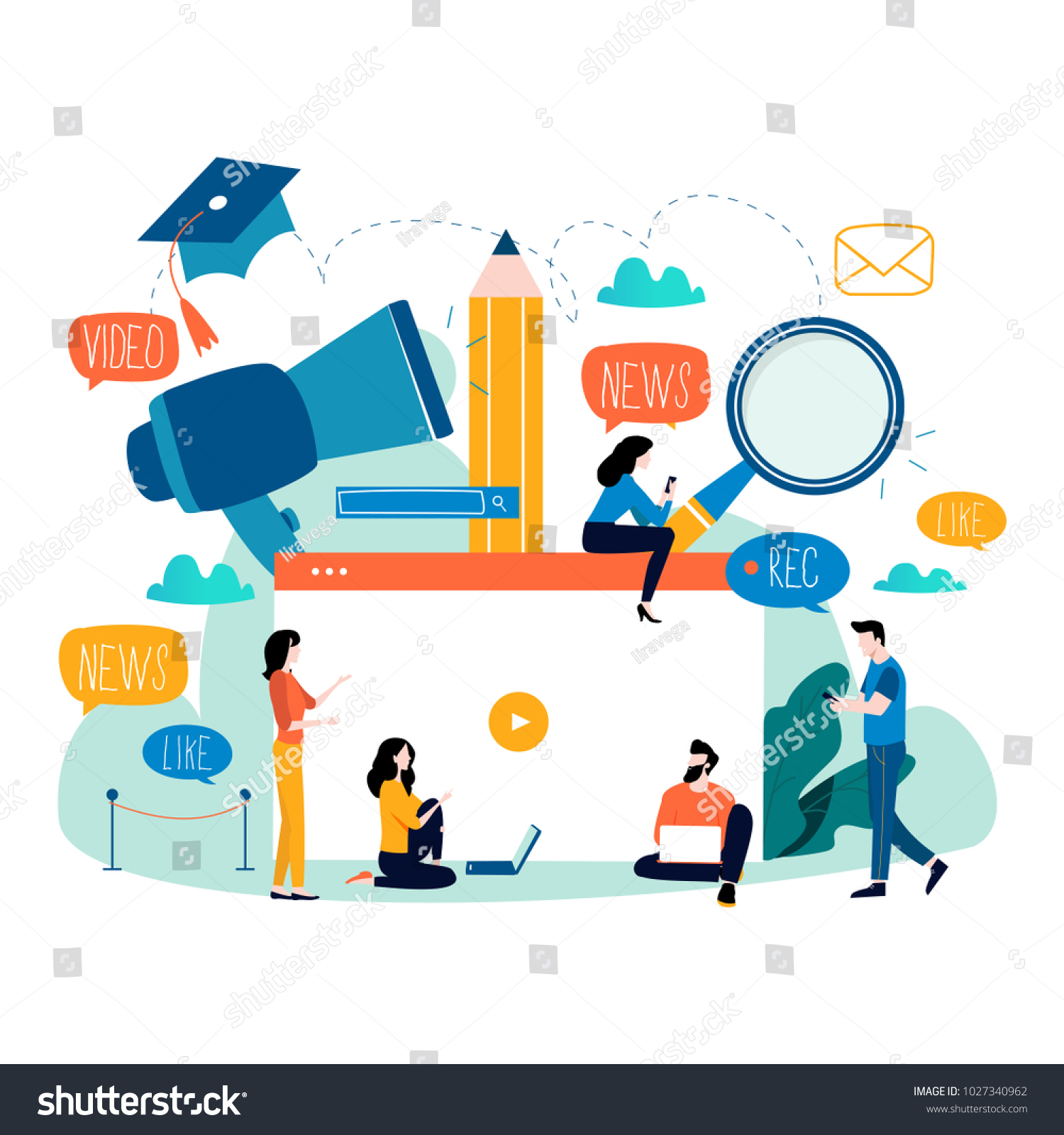 Education  video tutorial  webinar  training courses  distance education flat vector illustration. Internet studying  e-learning  online education design for mobile and web graphics