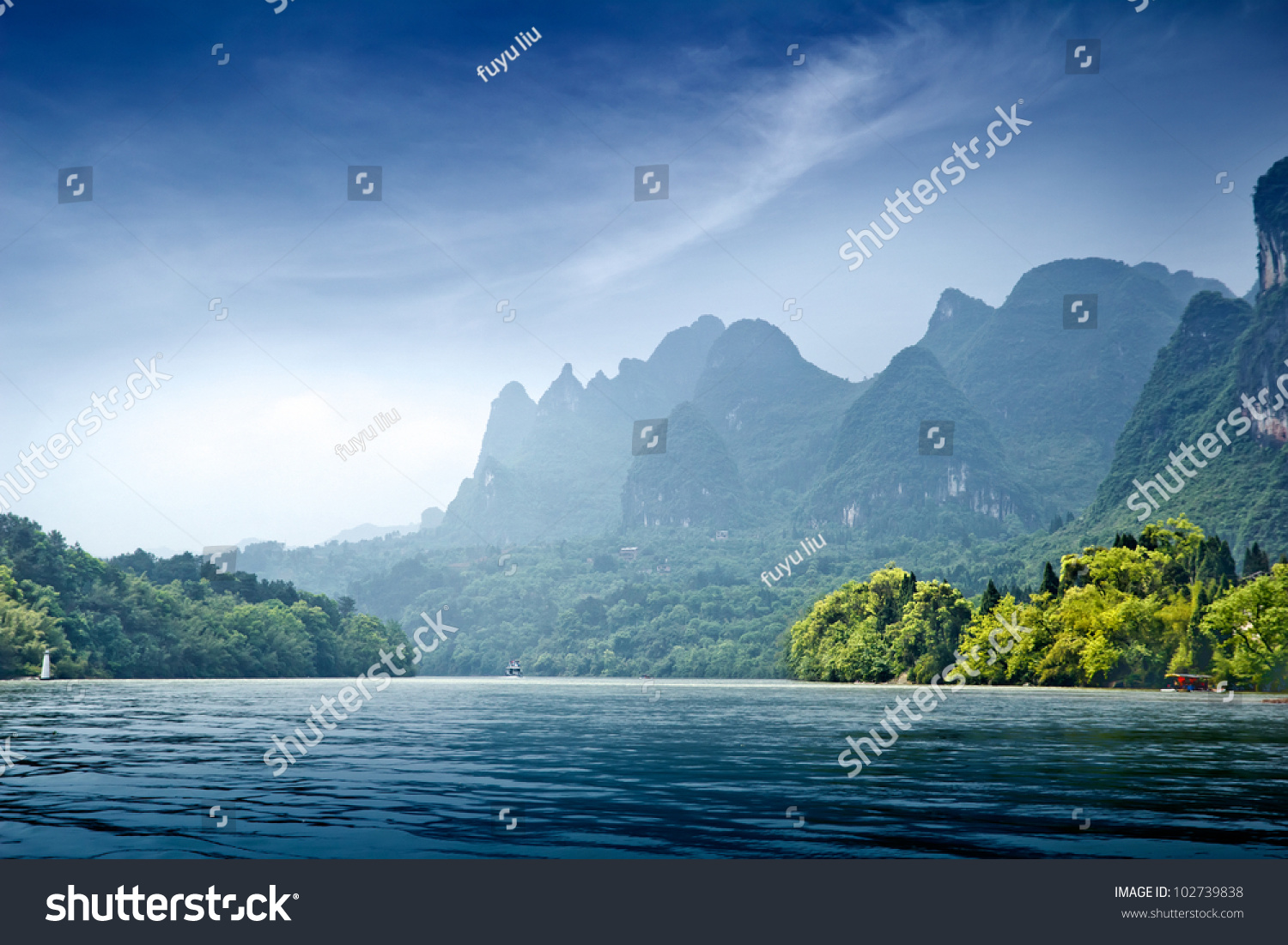 Beautiful Yu Long river Karst mountain landscape in Yangshuo Guilin  China