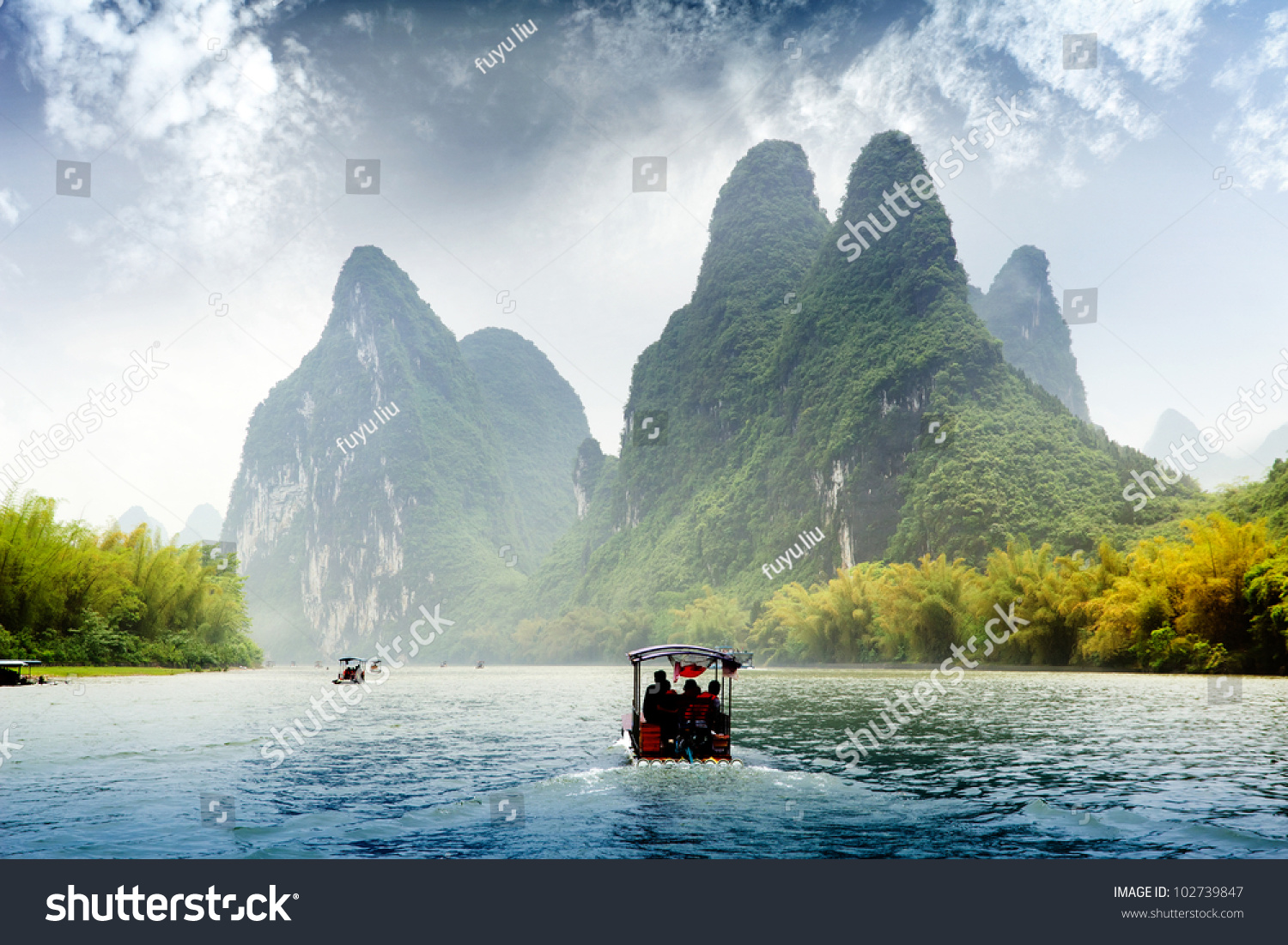 Beautiful Yu Long river Karst mountain landscape in Yangshuo Guilin  China