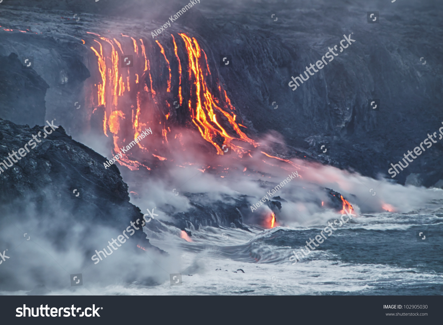 Lava erupting into Pacific Ocean in Hawaii Big Island