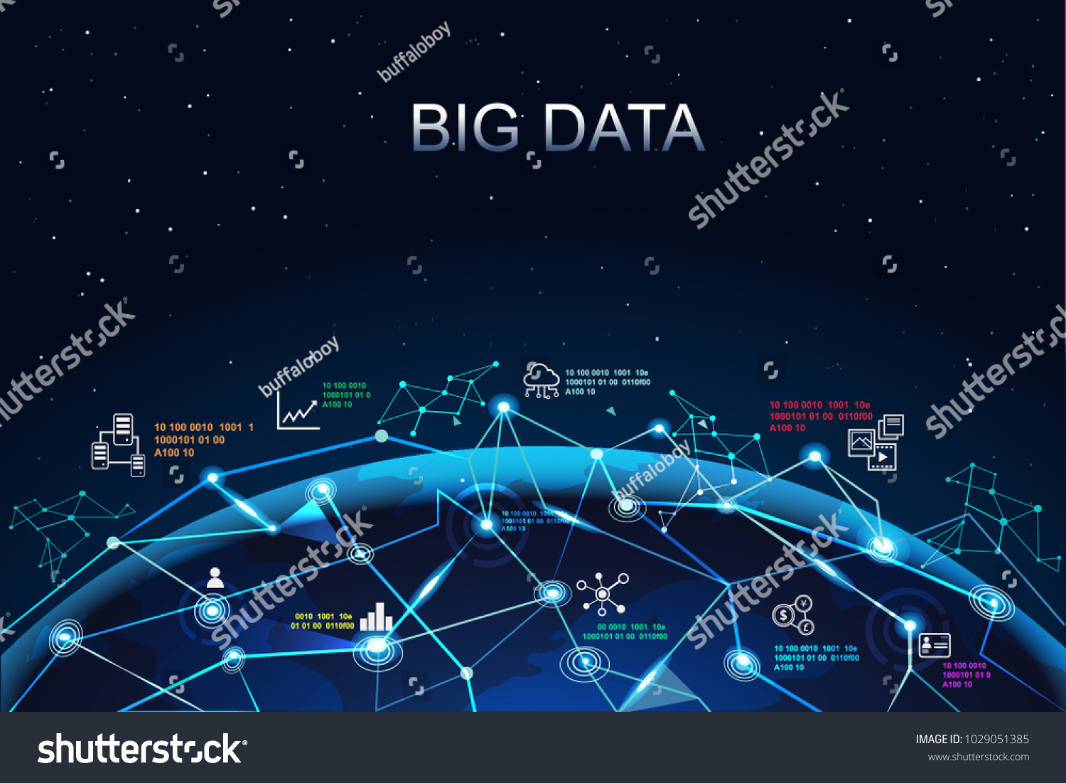 Big data network concept. illustration showing data connectivity aroud the world devices and information  distribution  Binary code  analytics  cloud computing  chart  server storage bigdata.