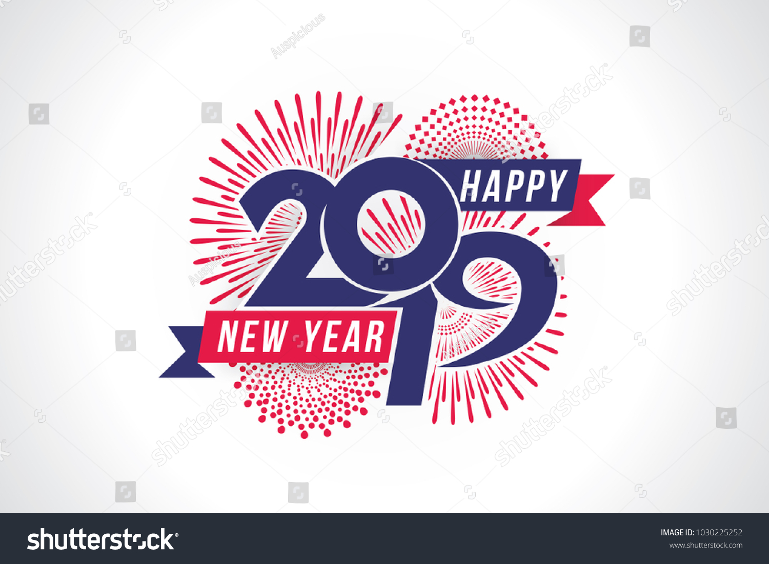 Vector illustration of  fireworks. Happy new year 2019 theme