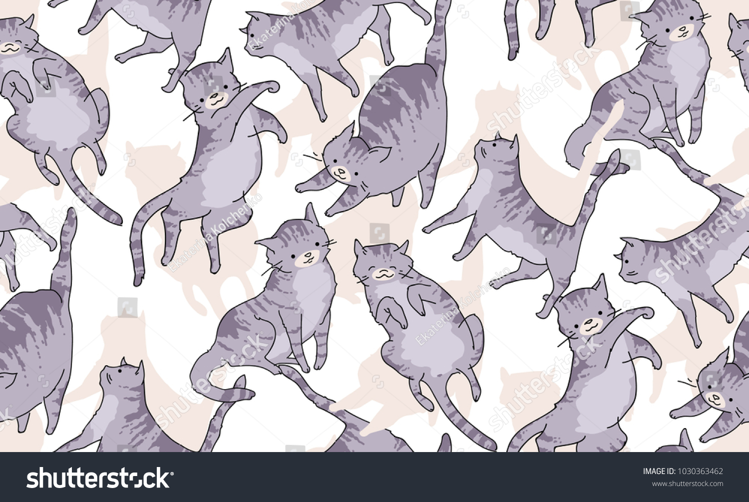 Seamless pattertn of cute cat in funny cartoon style. Vector ...