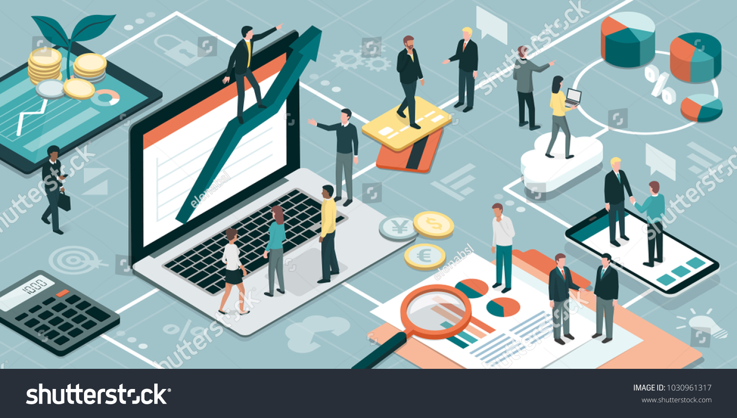 Business people working together and developing a successful business strategy: marketing and finance concept