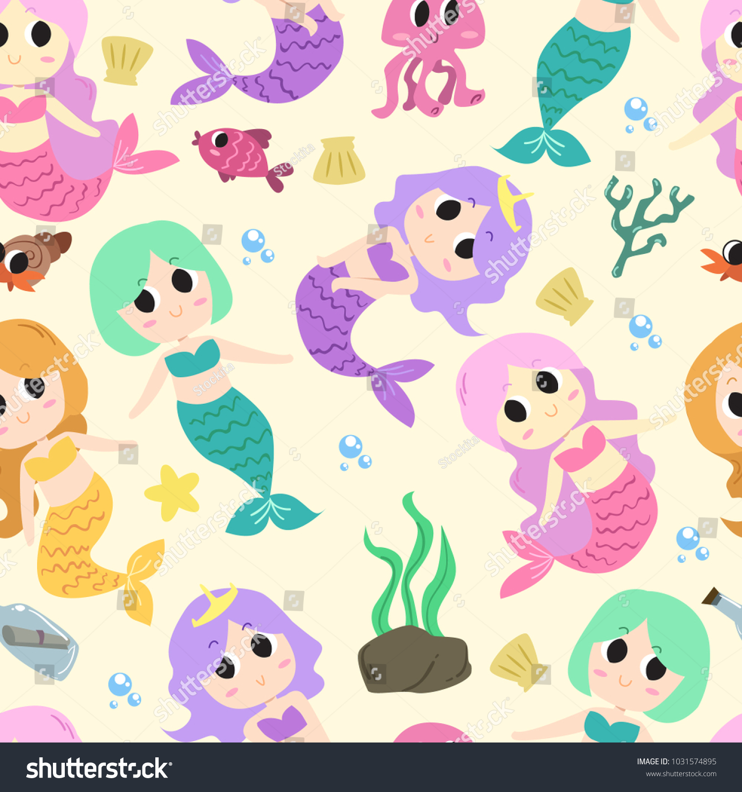 Cute Mermaid illustraion seamless pattern