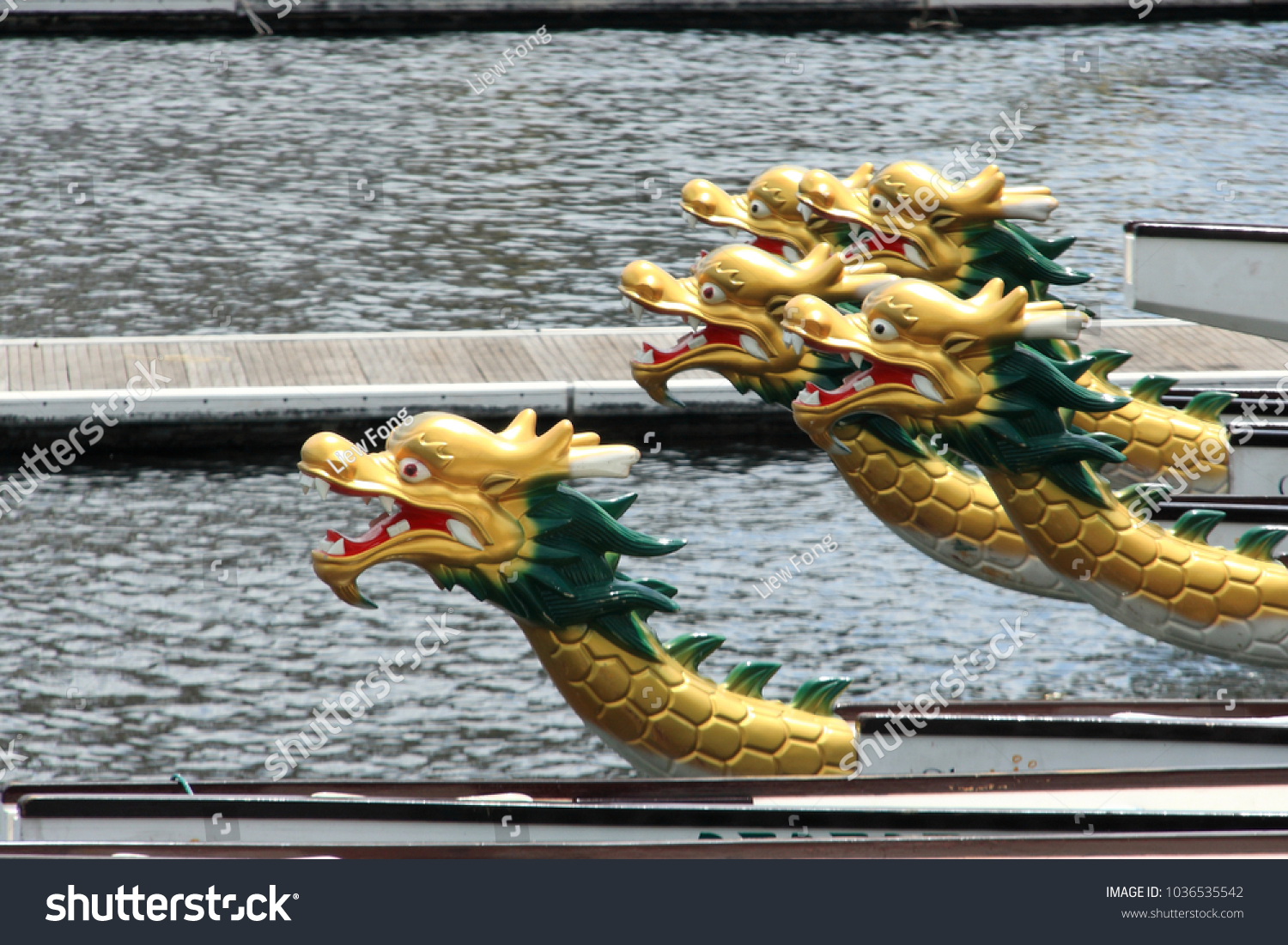 A row of the chinese dragon boats