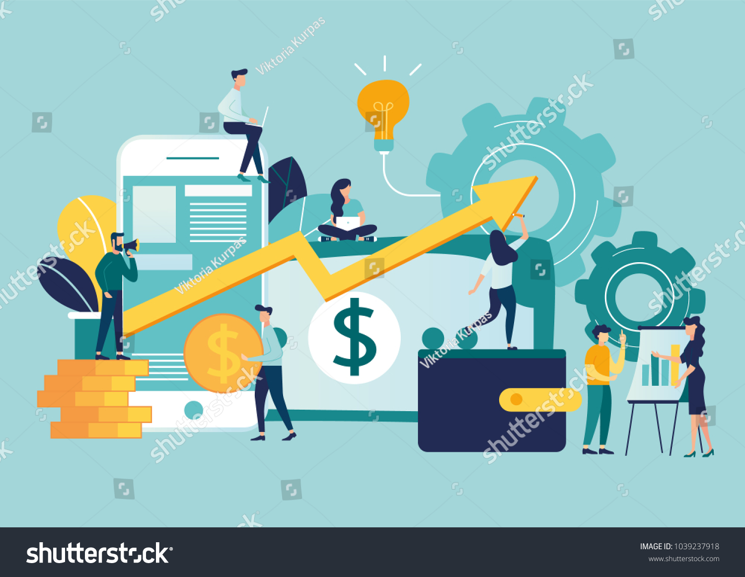 vector illustration of virtual business assistant. flat icon on smartphone is merged all accounts  money  cards investment management. graphic design business concept mobile assistant  mobile banking.