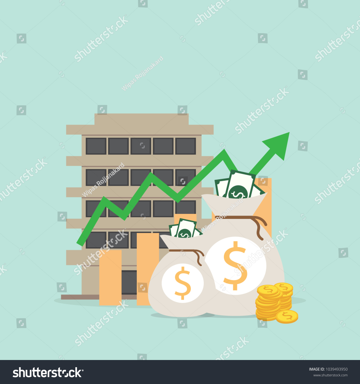 Real Estate with graph money bag  investment in property concept.