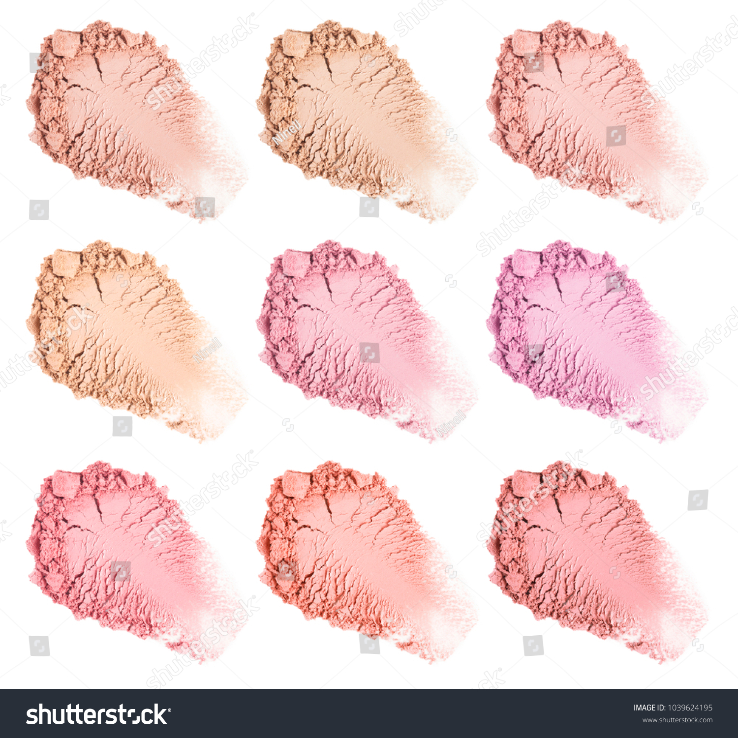 Face powder. Smears of foundation for face. Cosmetic smear. Make up crushed powder. Isolated on white background