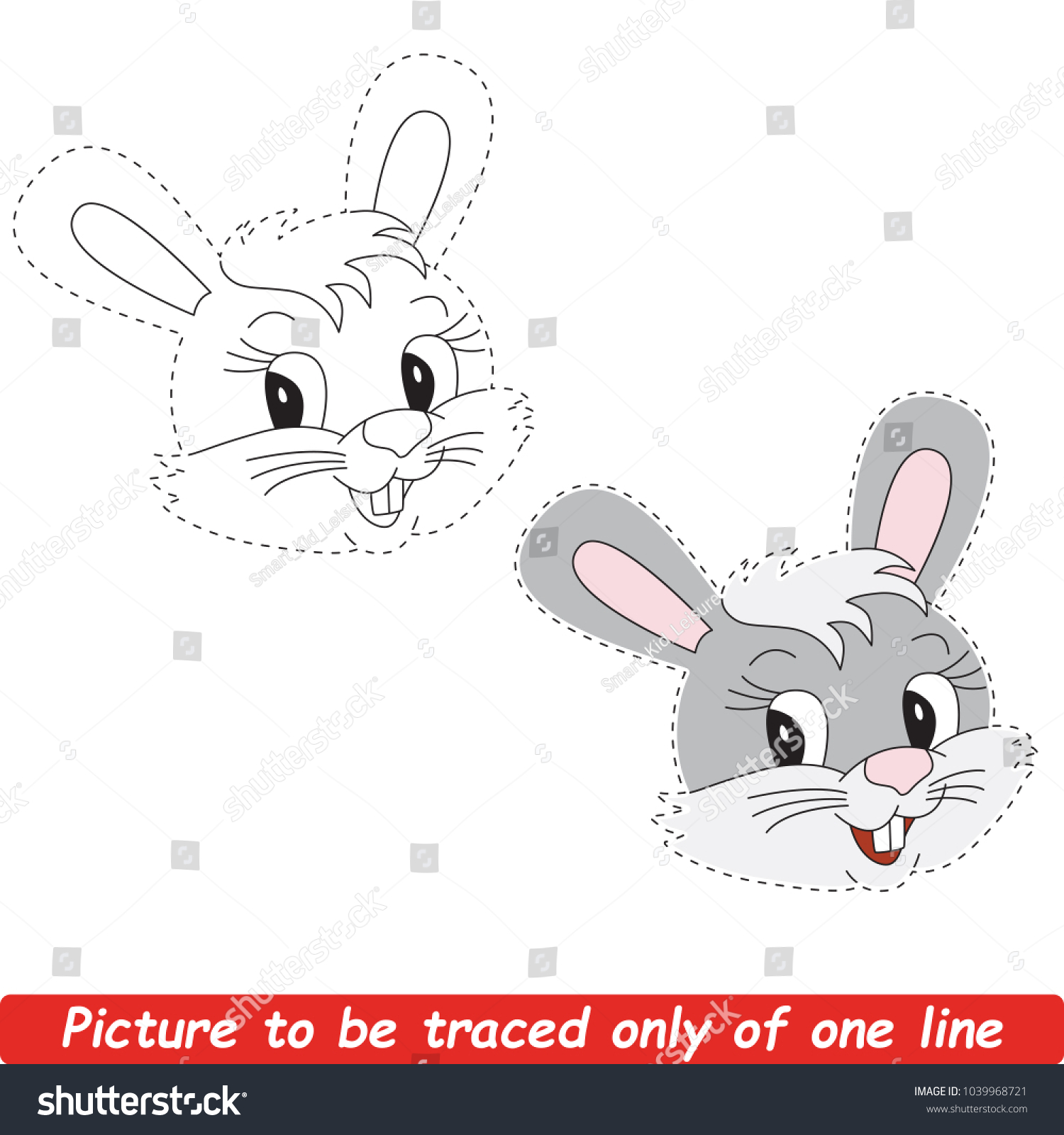 Grey Rabbit Face to be traced only of one line the tracing educational ...