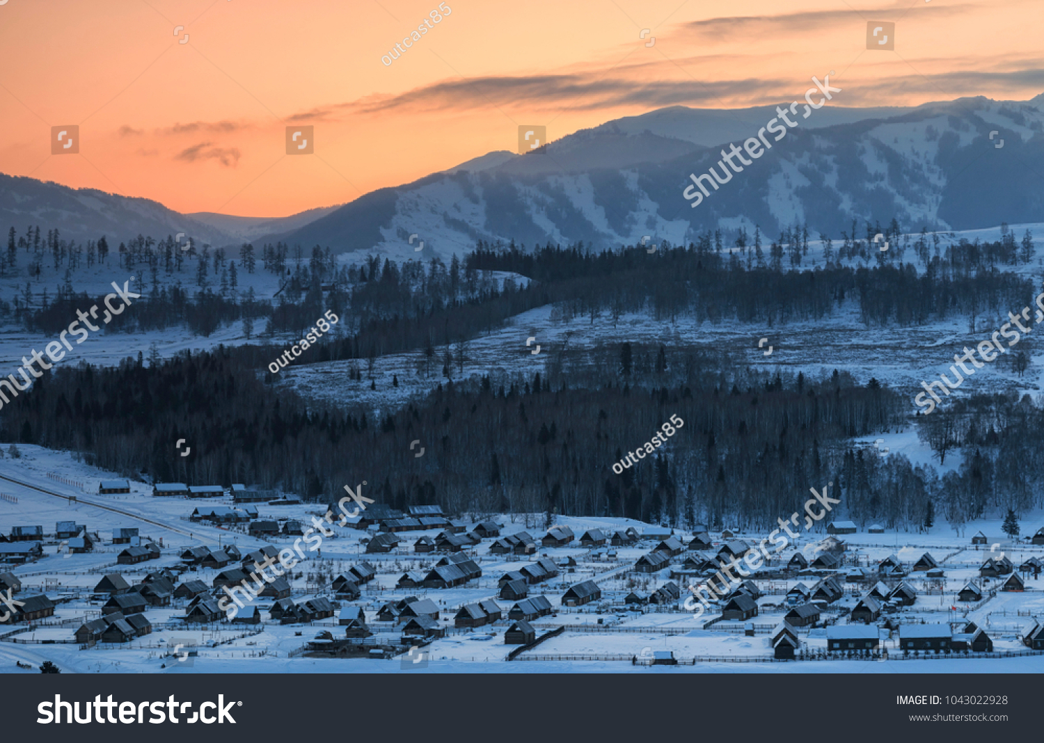 Hemu village at sunrise in Xinjiang  China  Kanas
