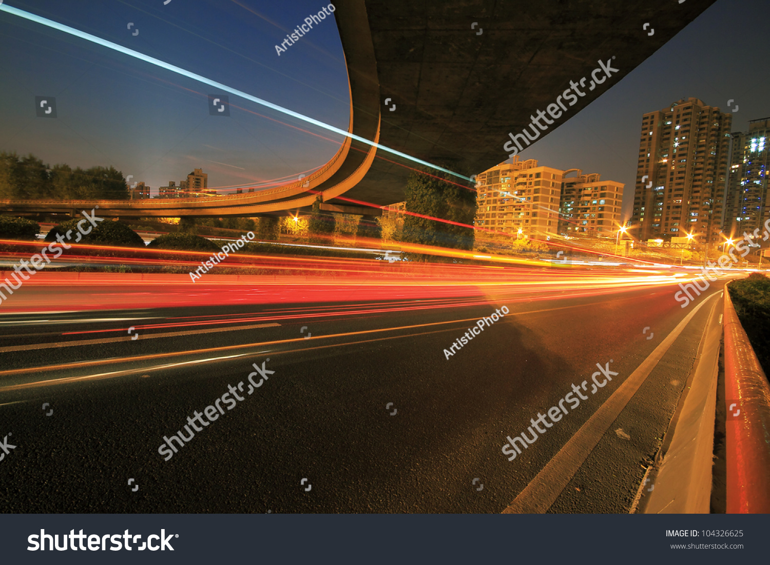 Long exposure shot of Highway viaduct vehicle night scene