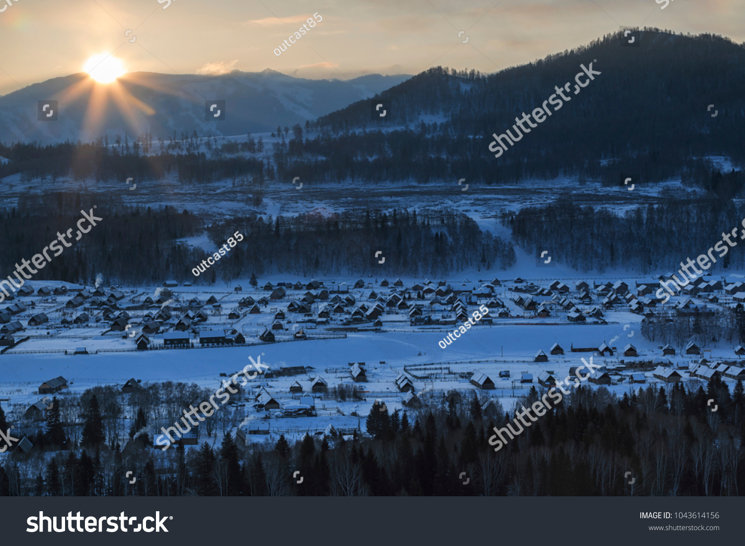Hemu village at sunrise in Xinjiang  China  Kanas