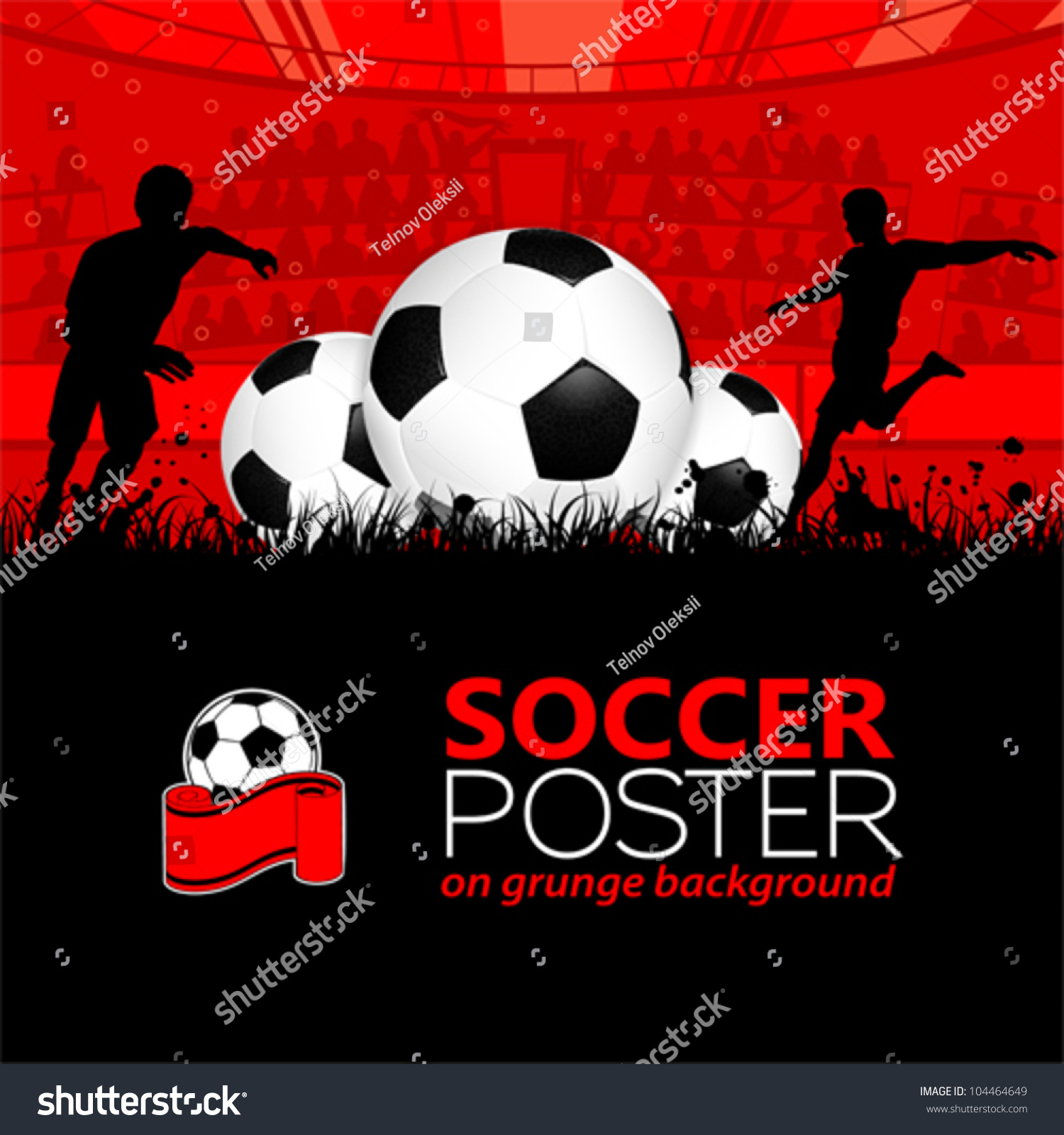 Soccer Poster with Players and Fans on grunge background  element for design  vector illustration