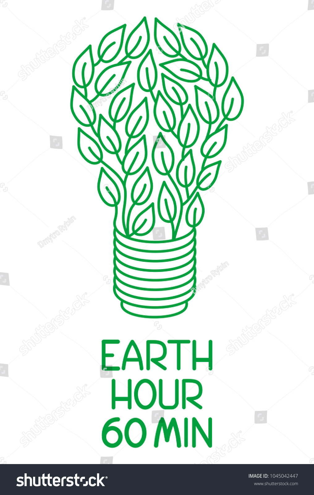 Earth Hour. 60 minutes of off light. Lamp of green leaves. Ecology and environment protection.