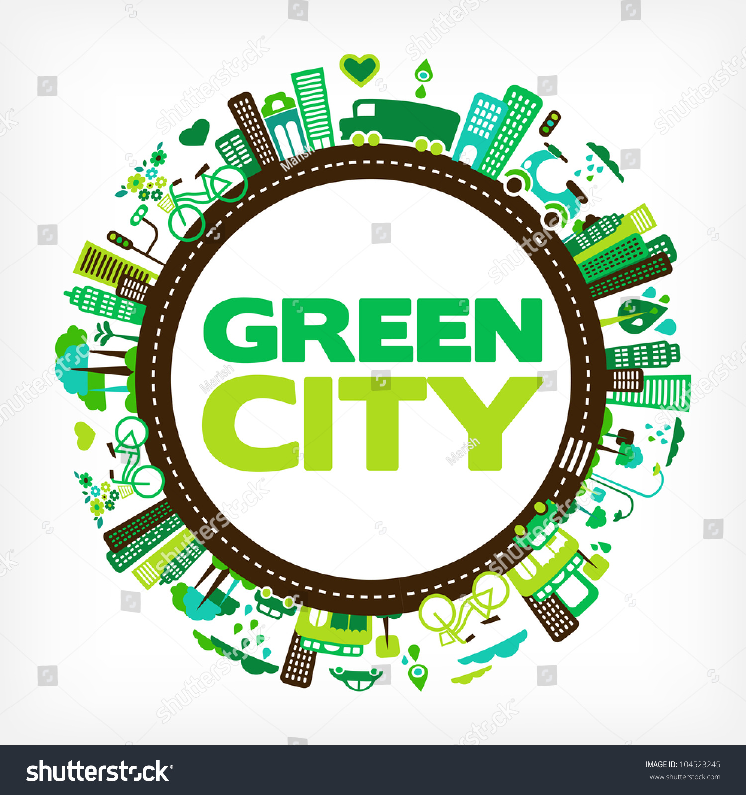 circle with green city - environment and ecology