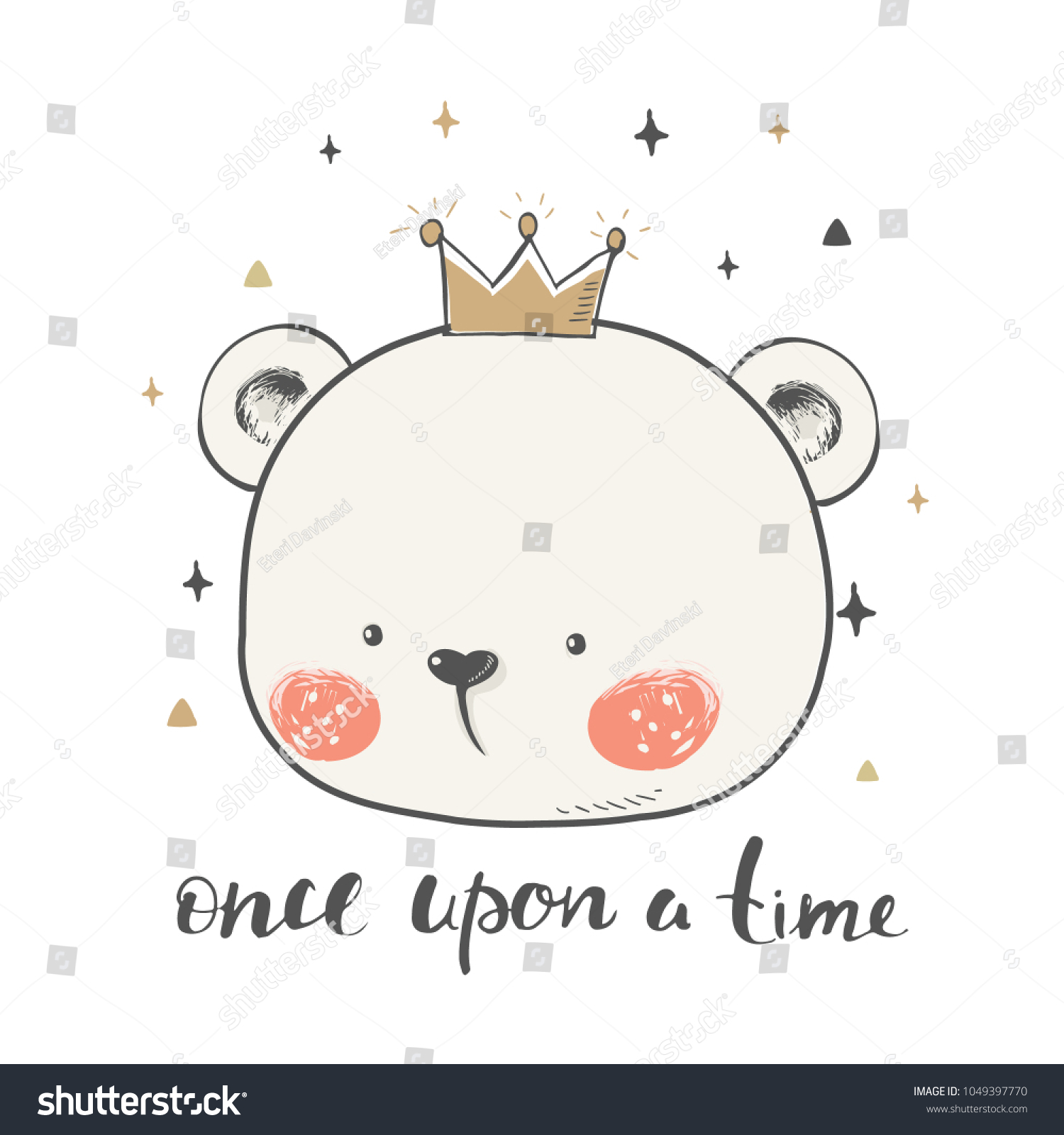 cute bear with crown.cartoon hand drawn vector illustration. Can be used for baby t-shirt print  fashion print design  kids wear  baby shower celebration greeting and invitation card.