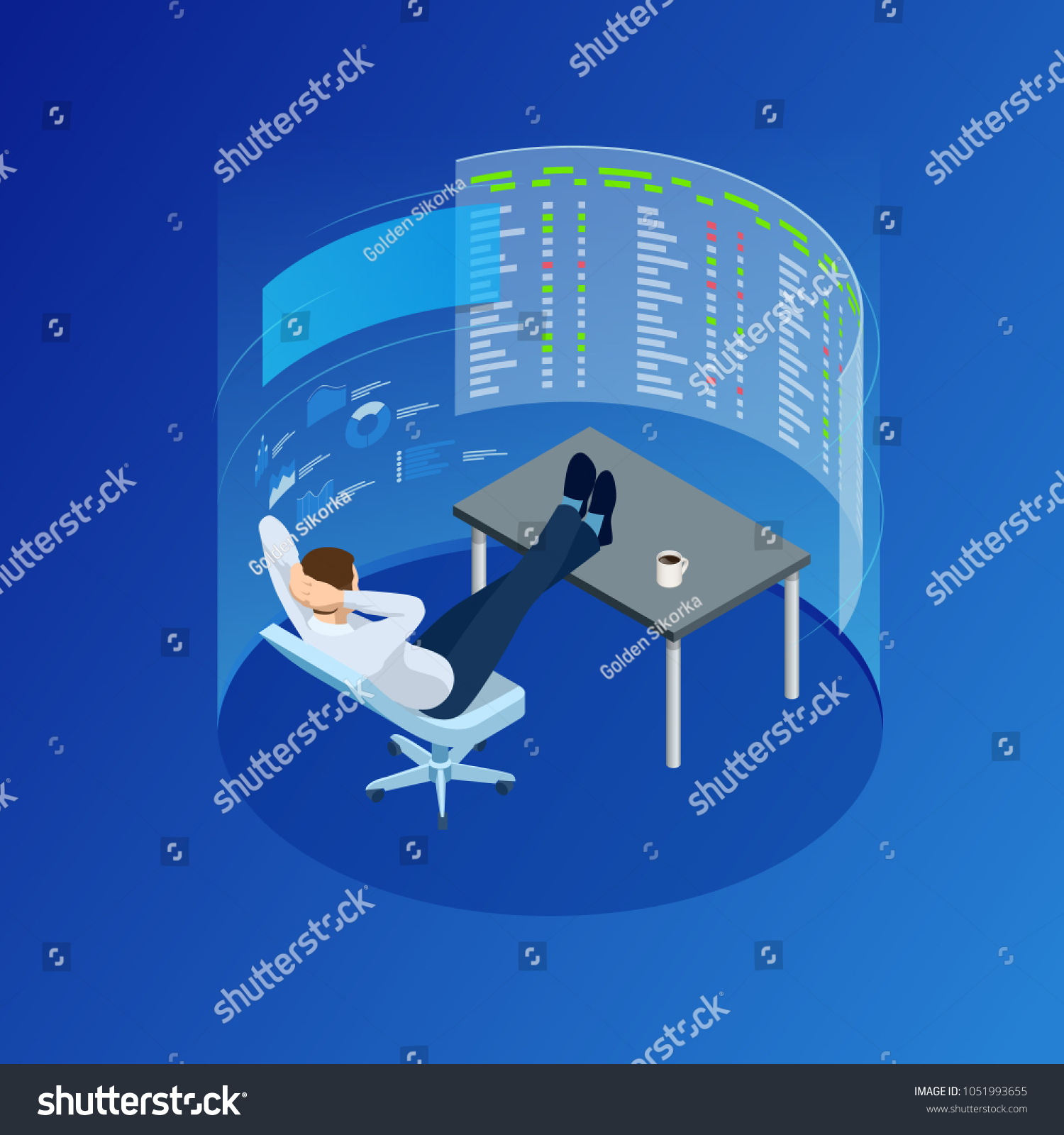 Isometric Businessman Trading Stocks