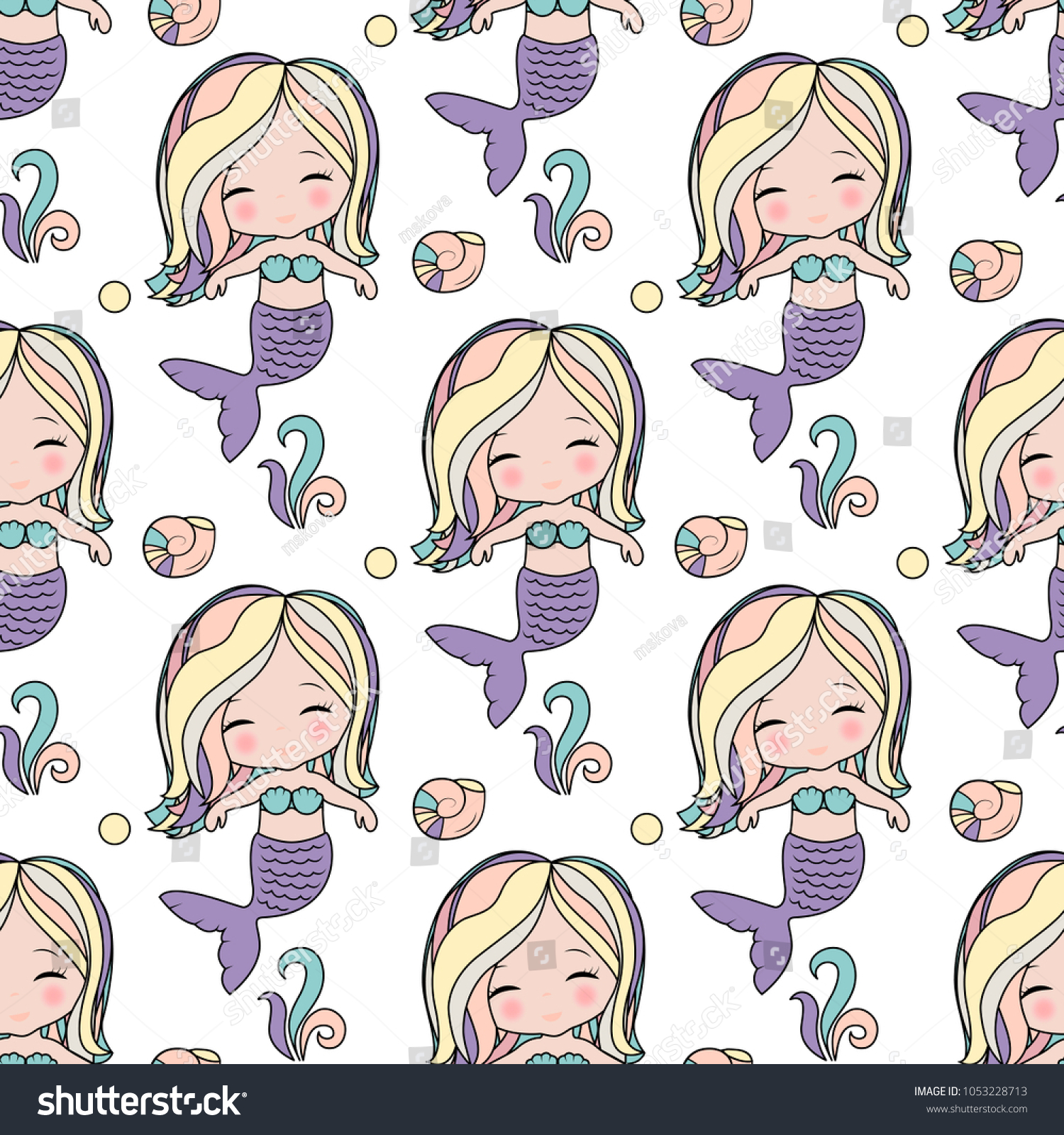 Cute mermaid seamless pattern for funny girl design