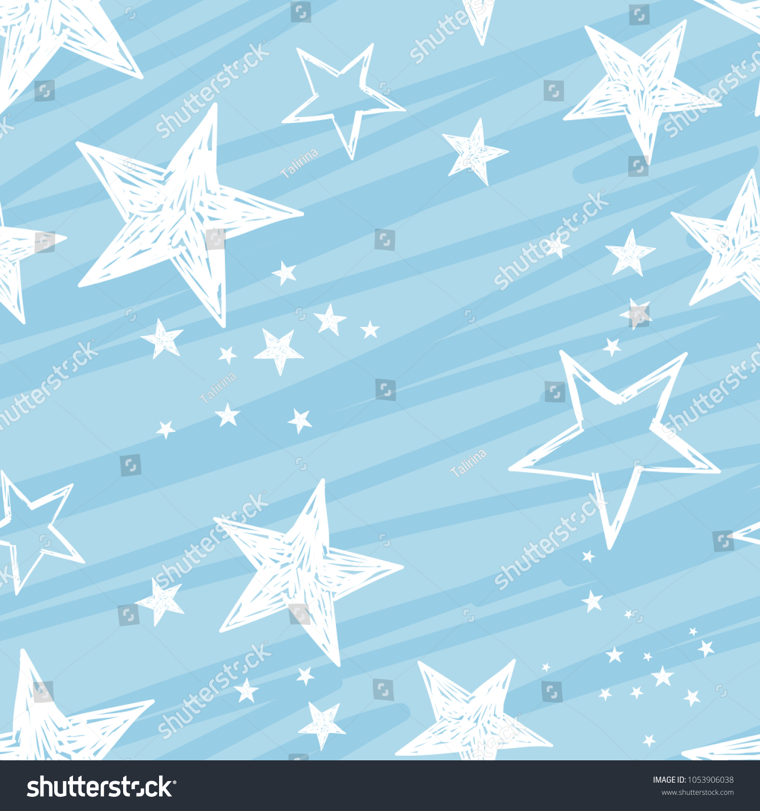 Blue and white seamless pattern with stars  spots. Decorative wallpaper  good for printing. Hand drawn overlapping background  texture with decor elements  lines and shapes. Design backdrop vector