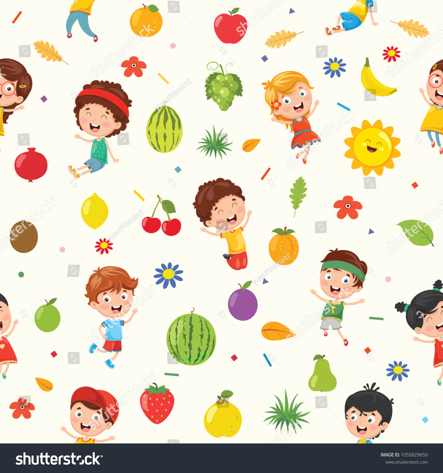 Seamless Pattern Of Kids And Nature Elements