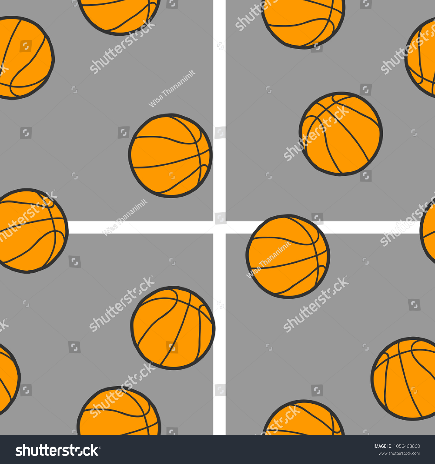 basketball seamless pattern hand drawing doodle line on gray background