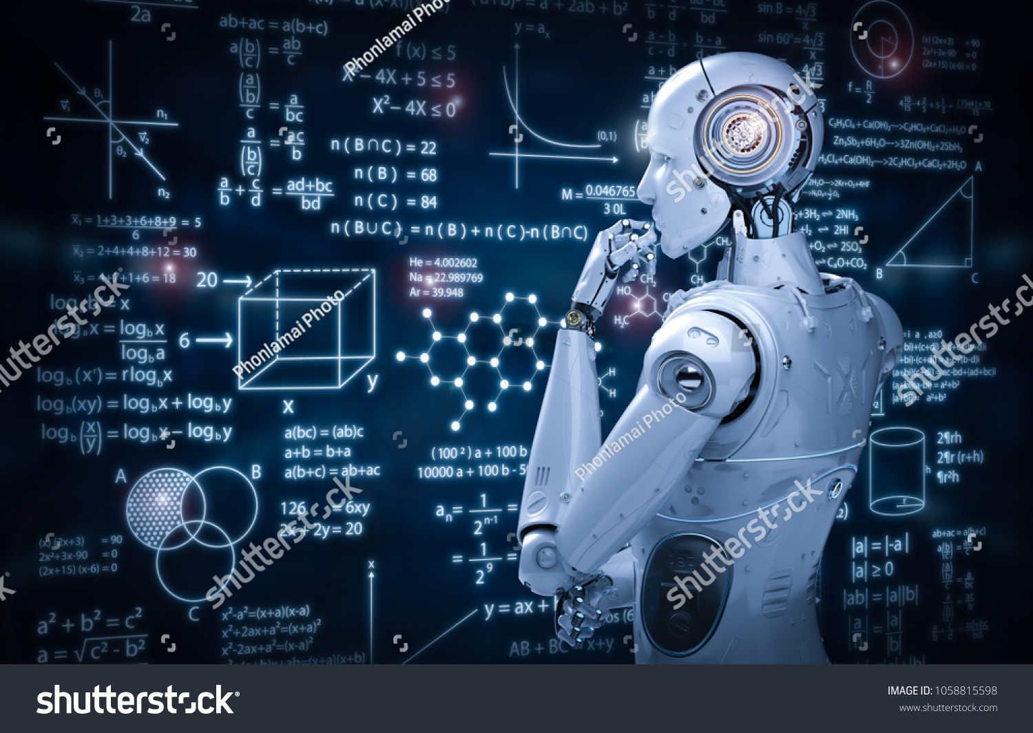 3d rendering robot learning or machine learning with education hud interface