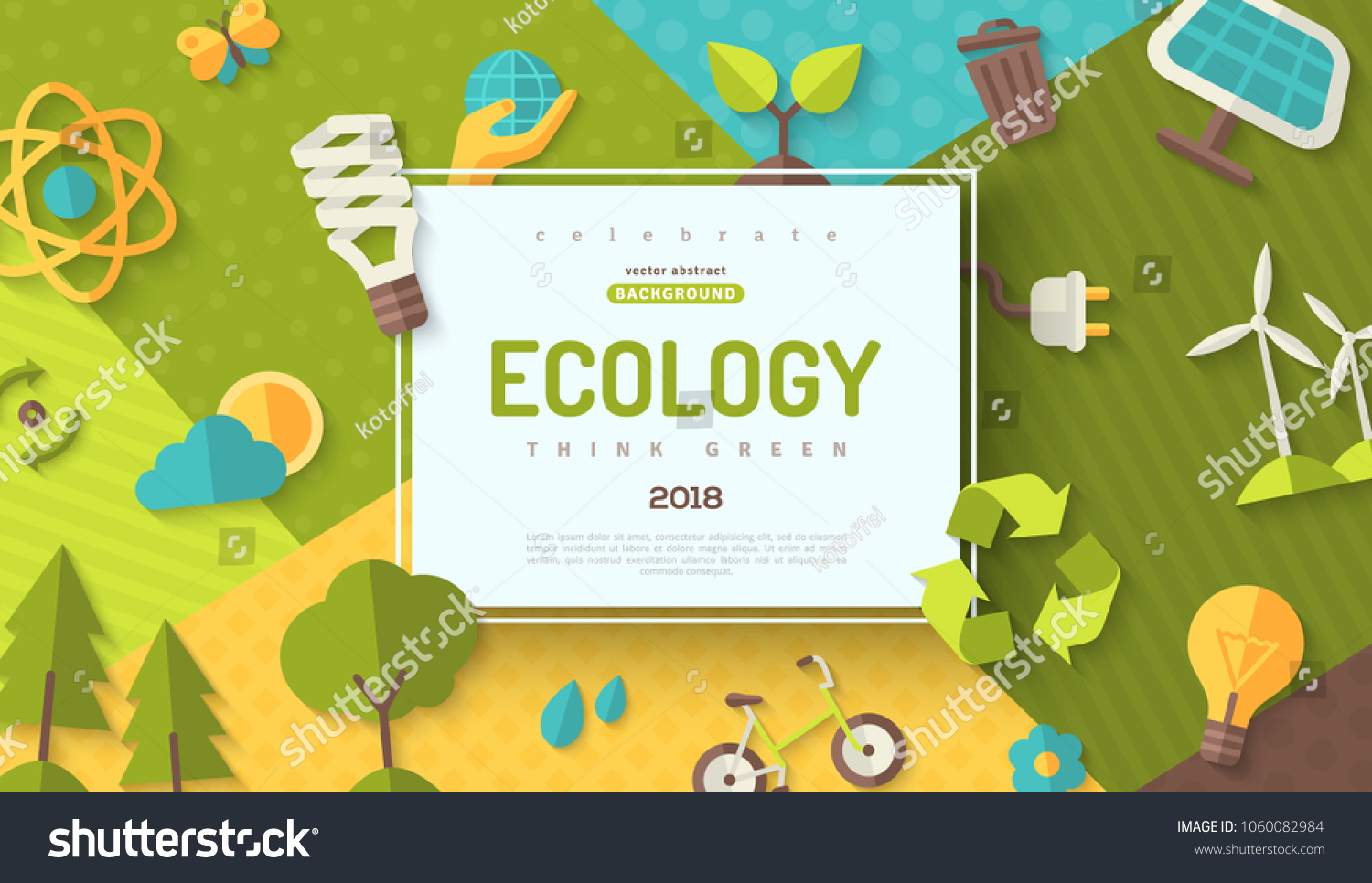 Environmental protection  ecology concept horizontal banner in flat style with square frame on colorful modern geometric background. Vector illustration for web banners and promotional materials.