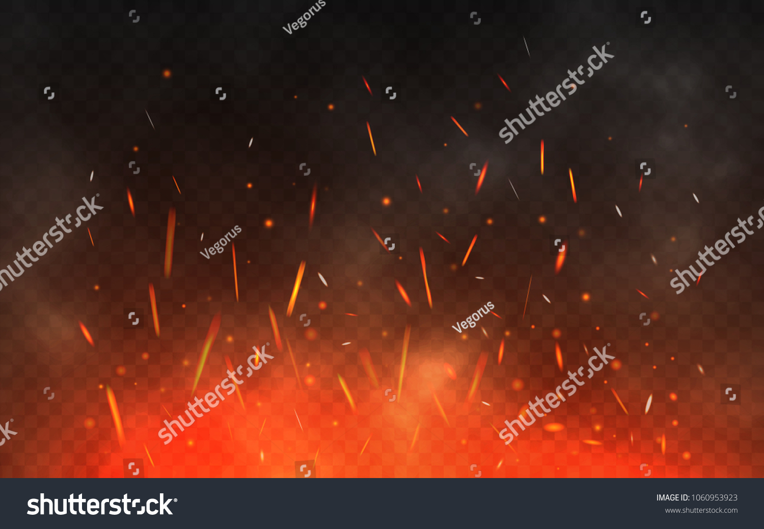 Fire sparks flying up. Glowing particles on a transparent background ...