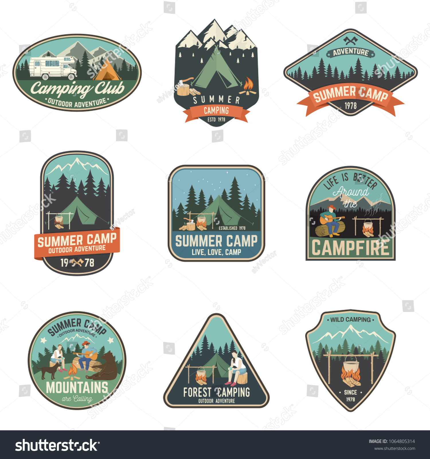 Set of Summer camp badges. Vector. Concept for shirt print stamp travel ...