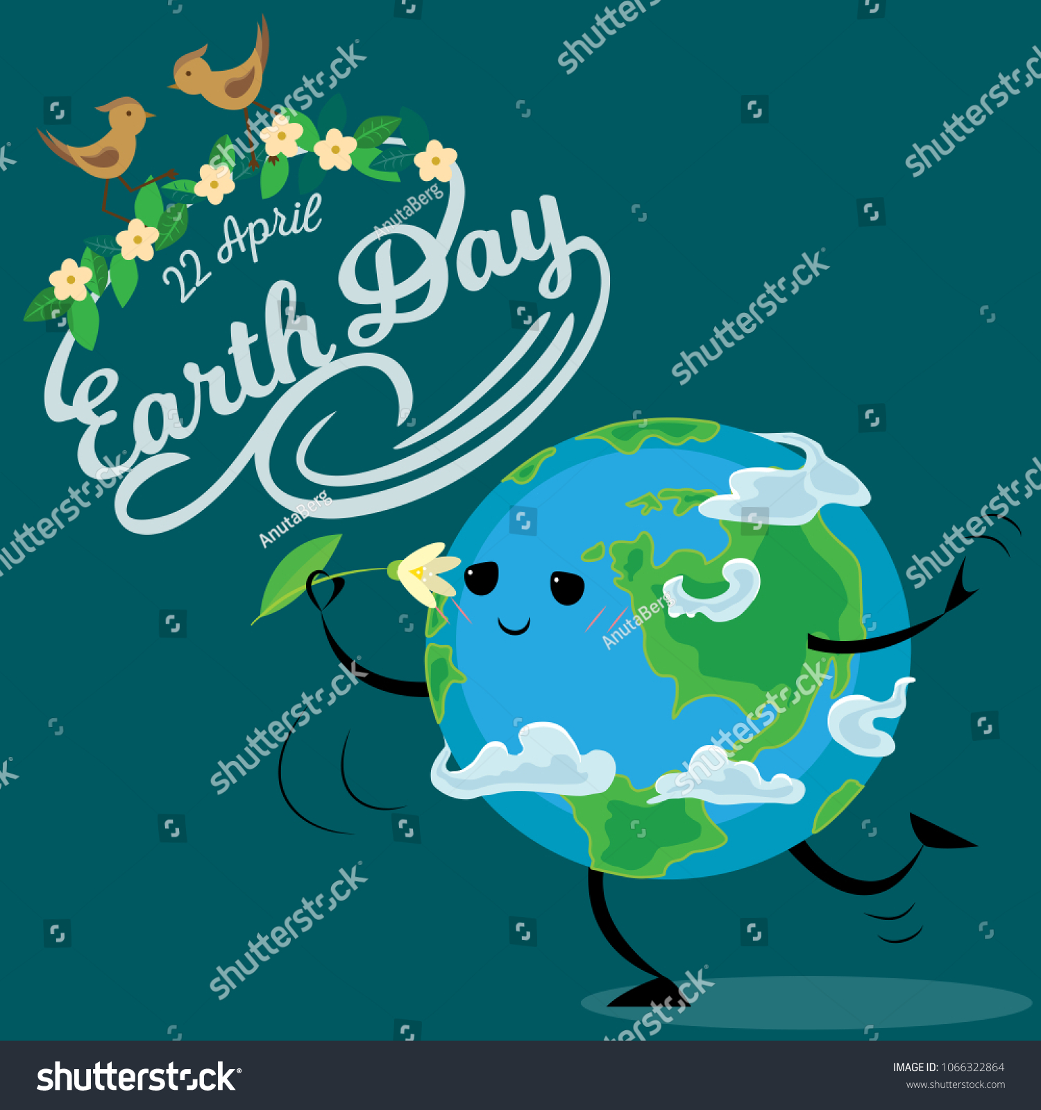 Earth day  happy sun heats earth with its yellow warm rays  ecology concept of love the world  green and blue globe protection  global eco save nature vector illustration isolated on white background