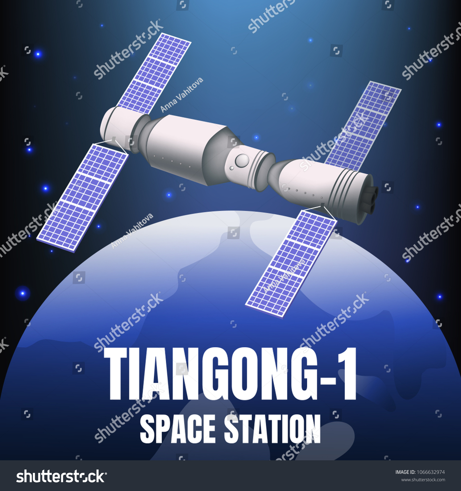 Tiangong 1 Space Station Location Orbiting The Planet Earth Vector 
