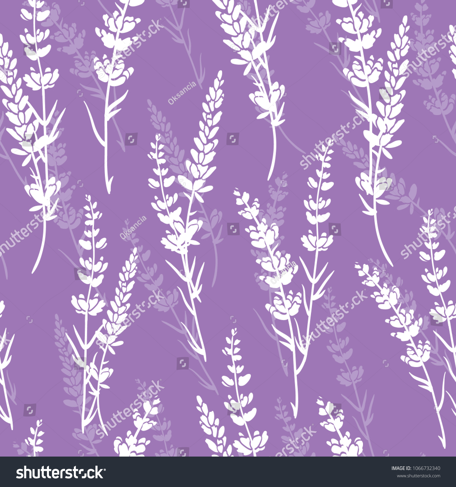 Lavender flowers purple vector seamless pattern. Beautiful violet lavender retro background. Elegant fabric on light background Surface pattern design.
