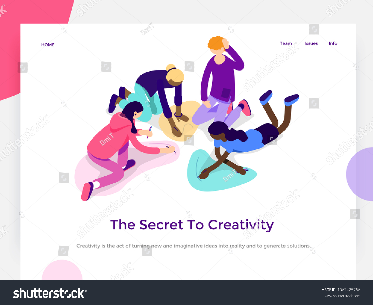 人们在团队中工作并实现目标。创作过程和头脑风暴。着陆页模板。 3D矢量等距图。