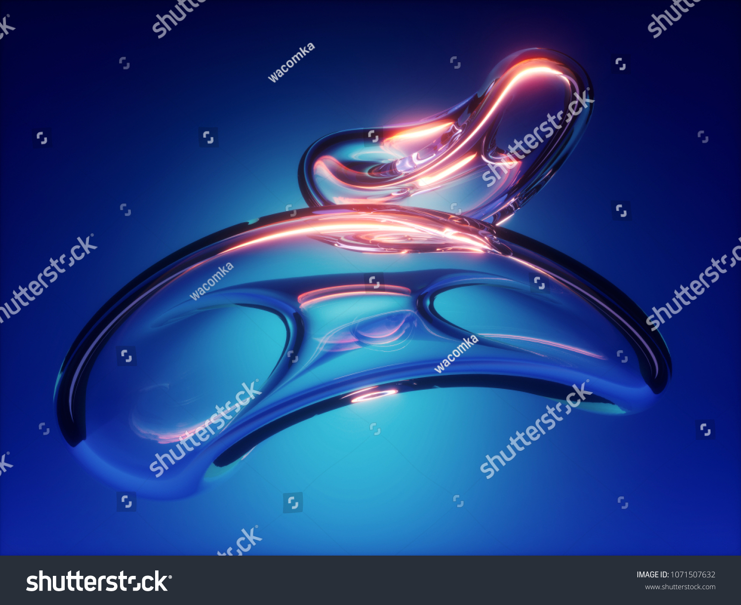 3d render abstract blue background water drop air bubble twisted glass shape microbiology cell loop highlight reflection isolated design element