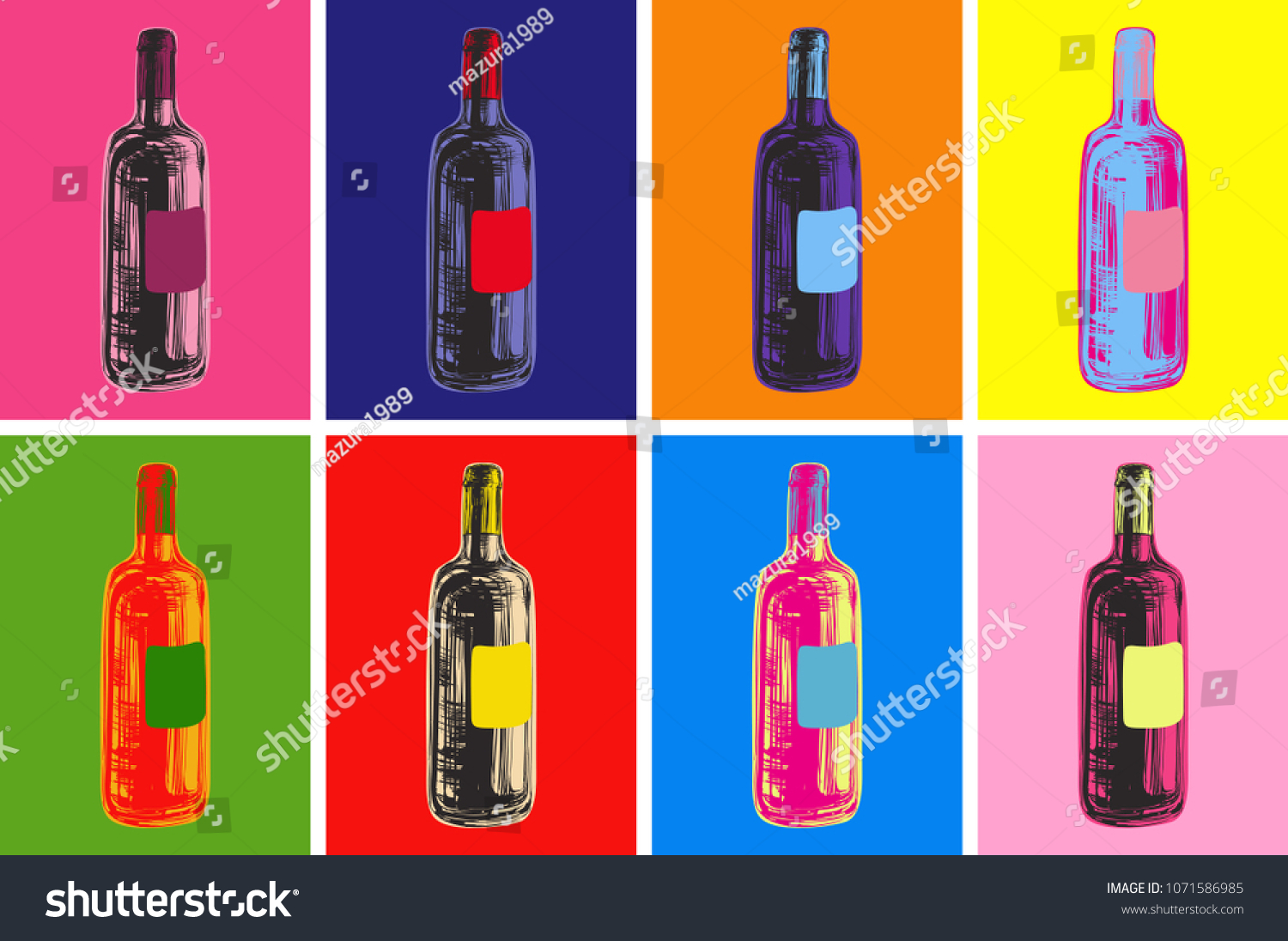 Wine Bottles Hand Drawing Vector Illustration Alcoholic Drink. Pop Art Style.