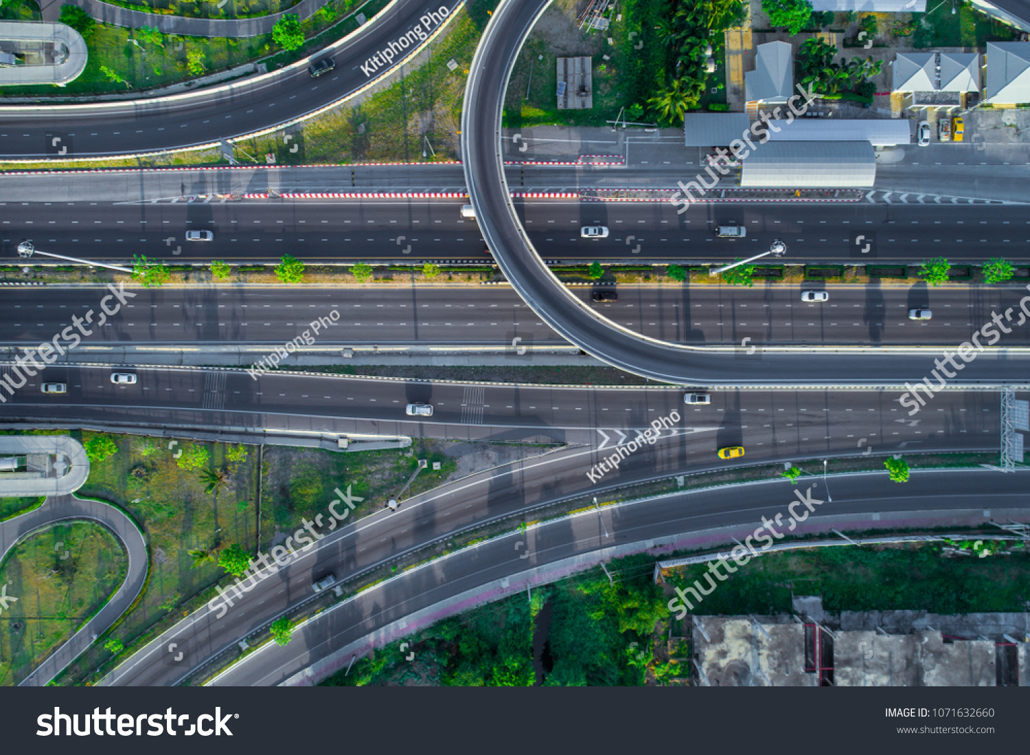 top view  aerial photos  Traffic on highway with cars.