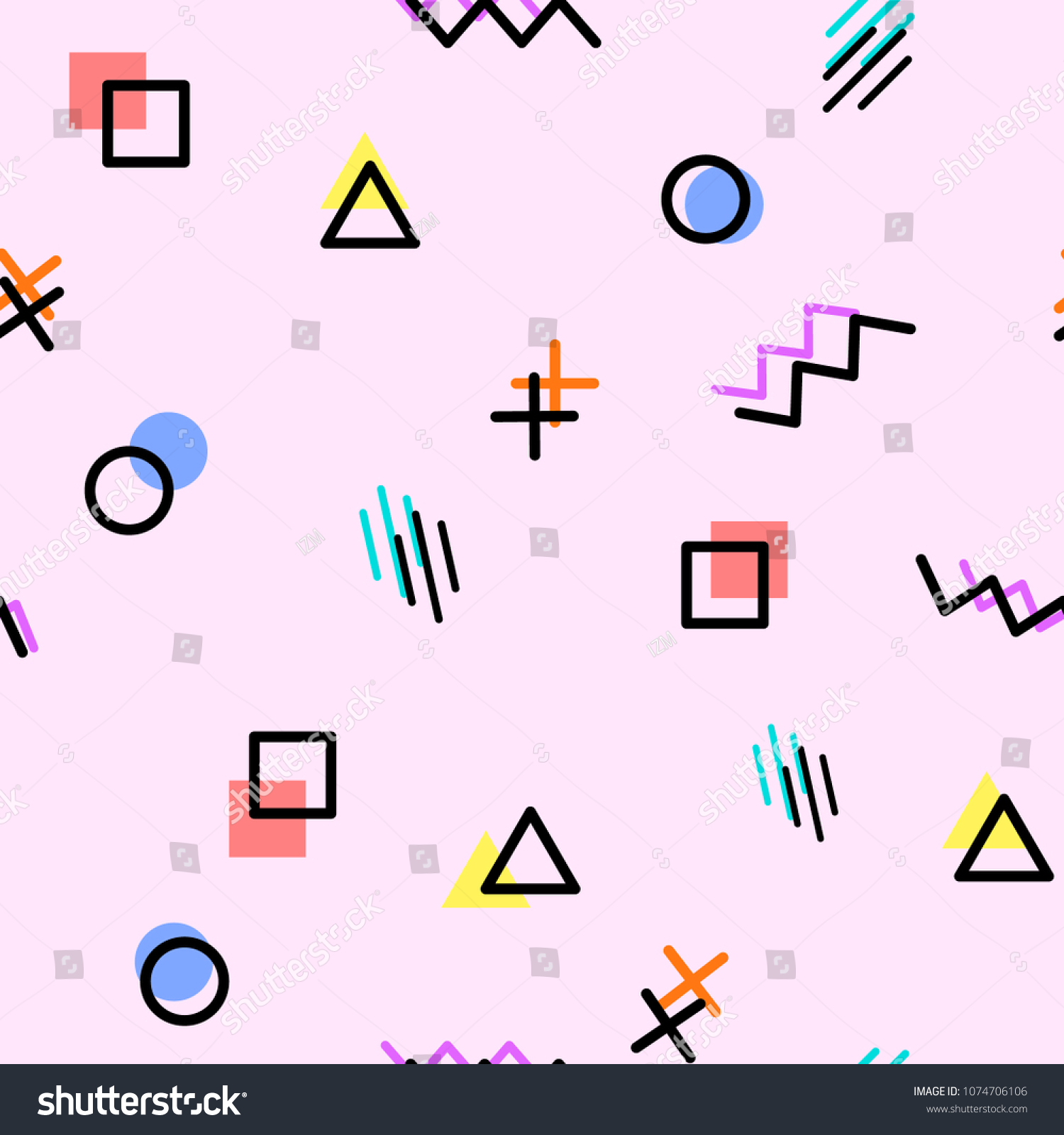 Memphis style geometric seamless pattern  line elements and geometric figures. Design backgrounds for invitation  brochure. - vector illustration