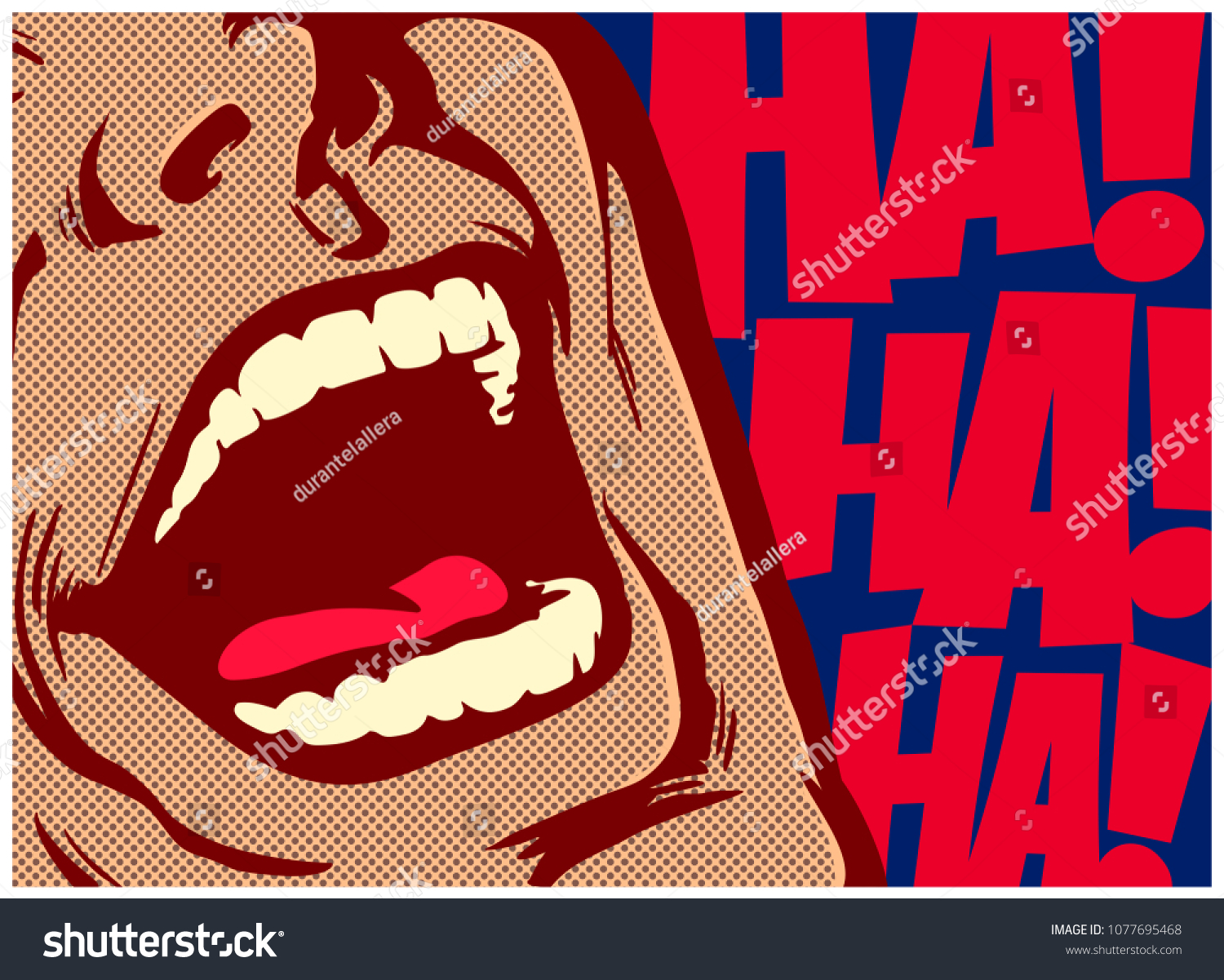 Pop art style comics panel mouth of man laughing out loud comedy lol vector illustration