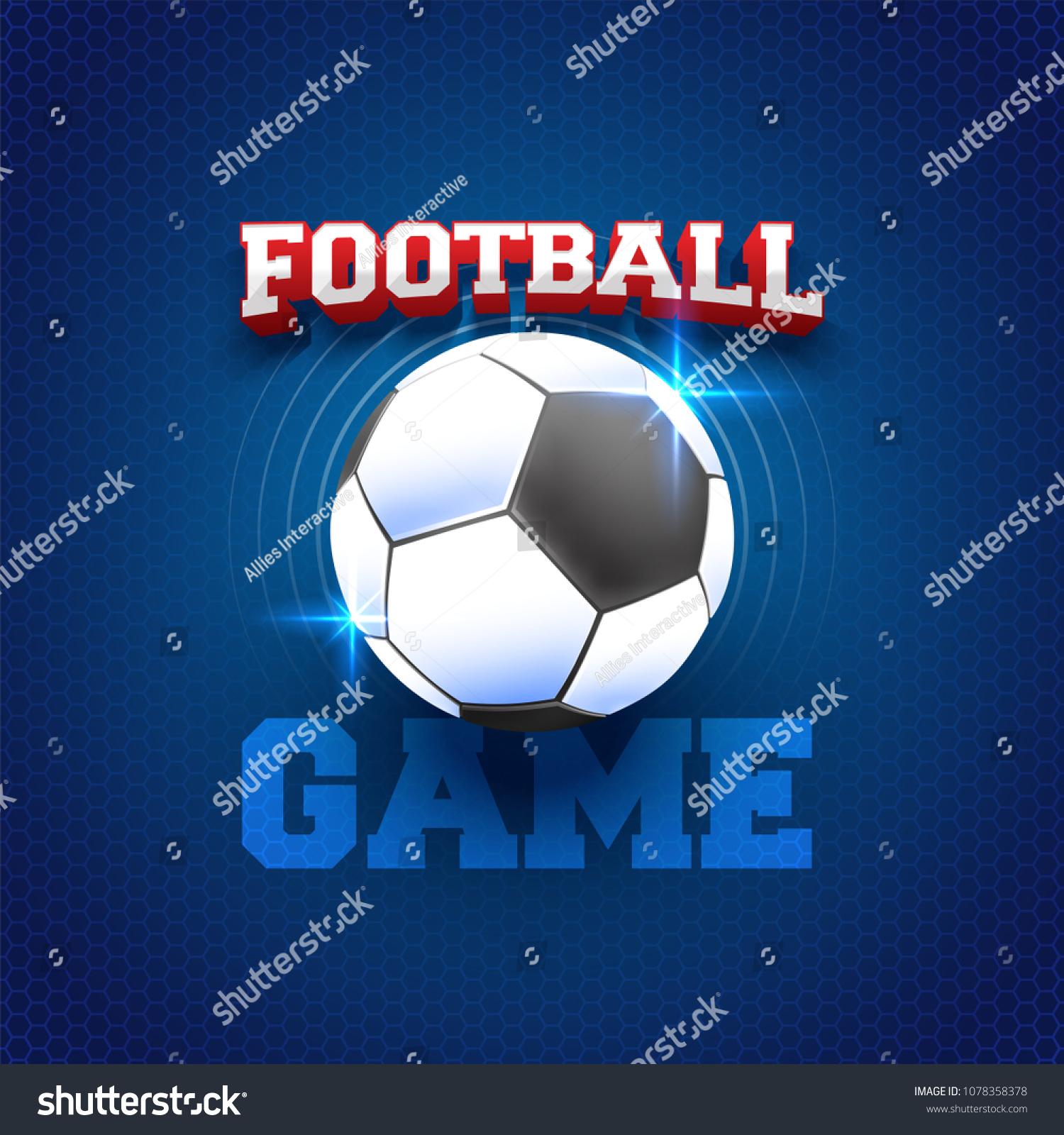Stylish text Football Game on blue background  and Soccer Ball. 