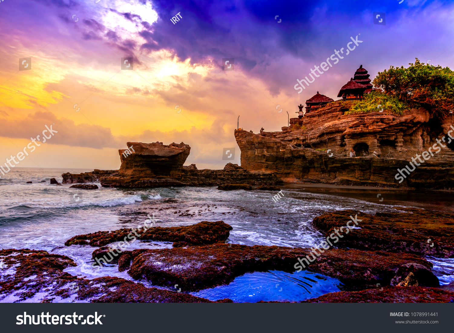 Tanah Lot water temple in Bali. Indonesia nature landscape. Famous Bali landmark