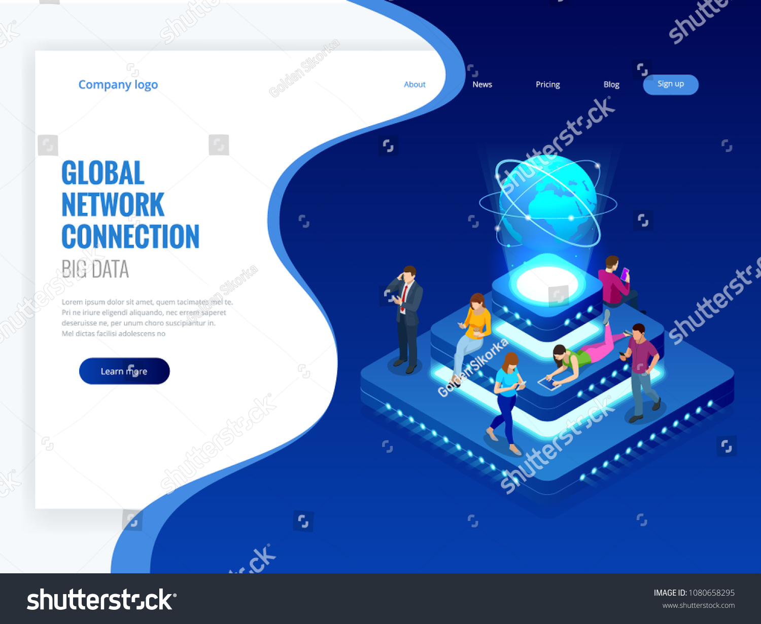 Isometric social network  technology  networking and internet concept. Global network connection  global datas exchanges over the globe  big data. Vector illustration.