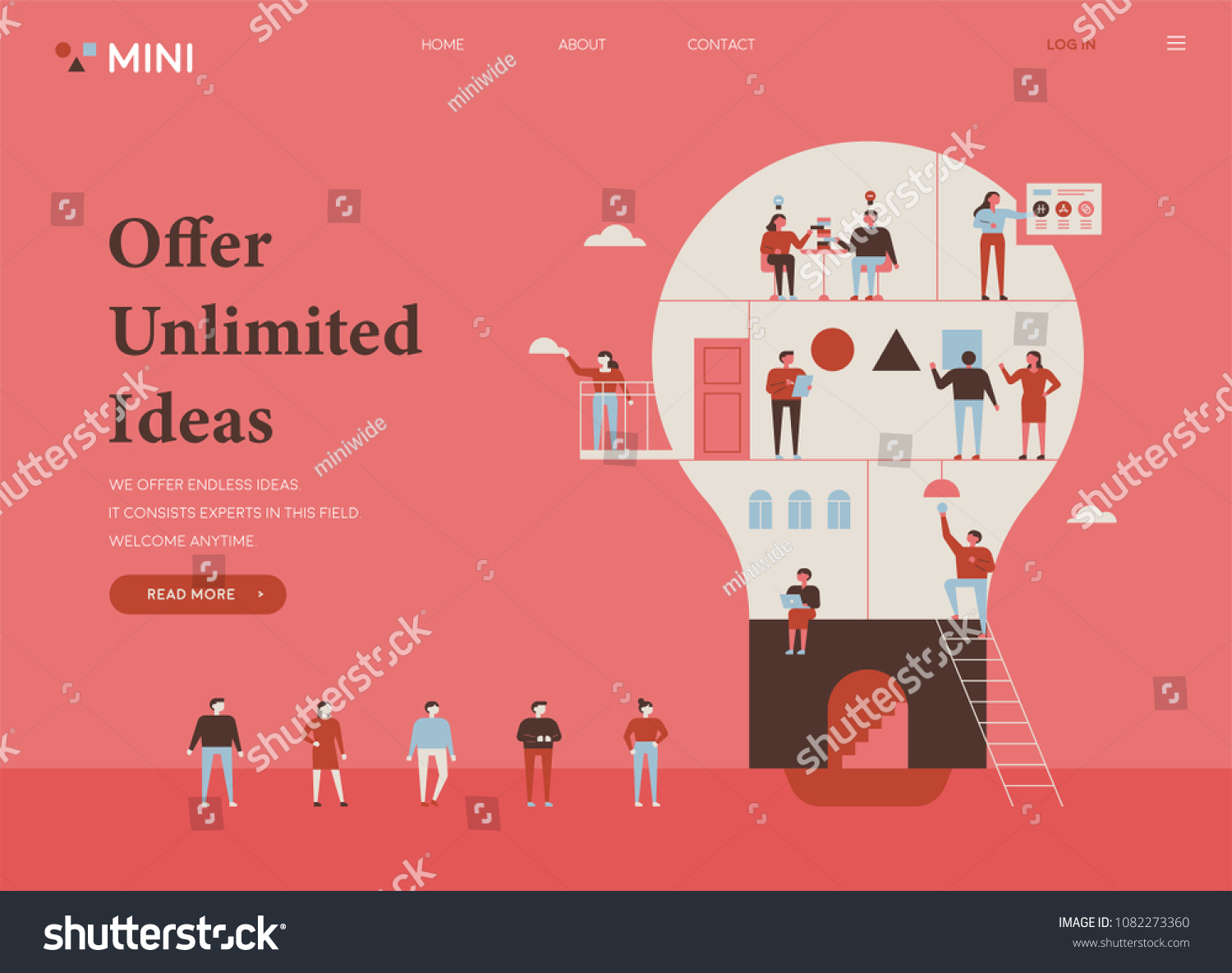 People are working in bulb-shaped buildings divided into sections. flat design style vector illustration set