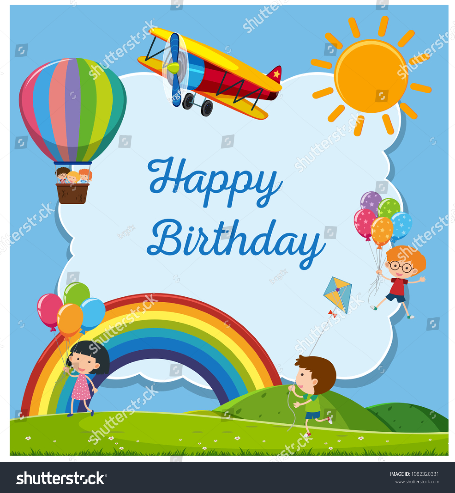 Happy Birthday Card with Happy Kids illustration