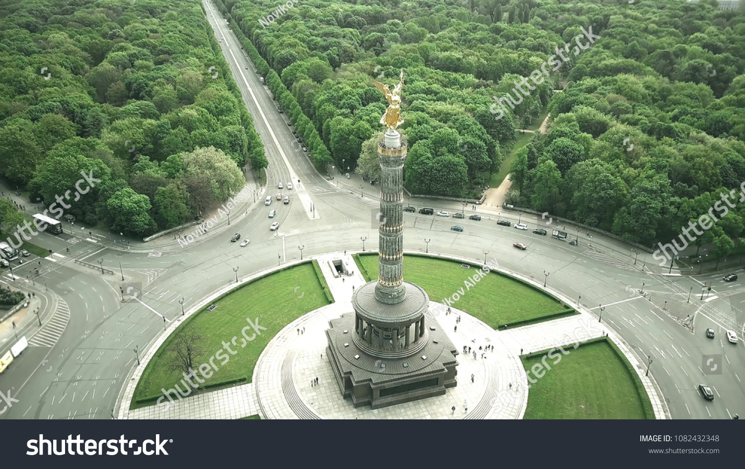 Aerial shot of Berlin Victory Column  major tourist attraction of the city  Germany