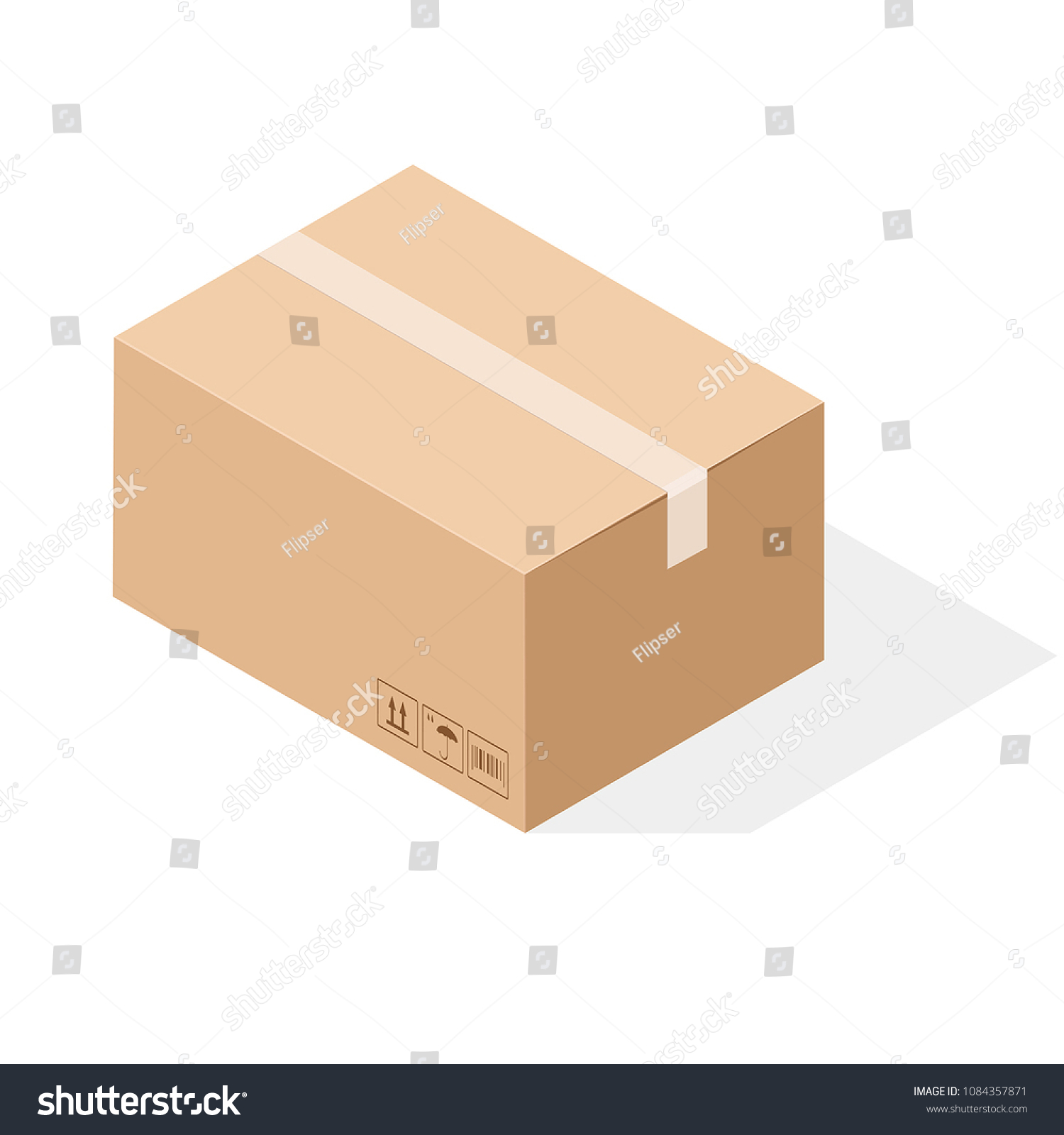 Brown paper cardboard box sealed with tape. Isometric style. Vector ...