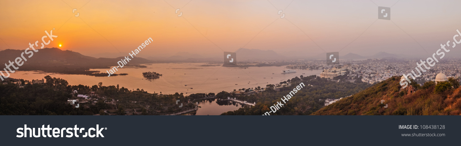 A panoramic image of Udaipur and Lake Pichola  India