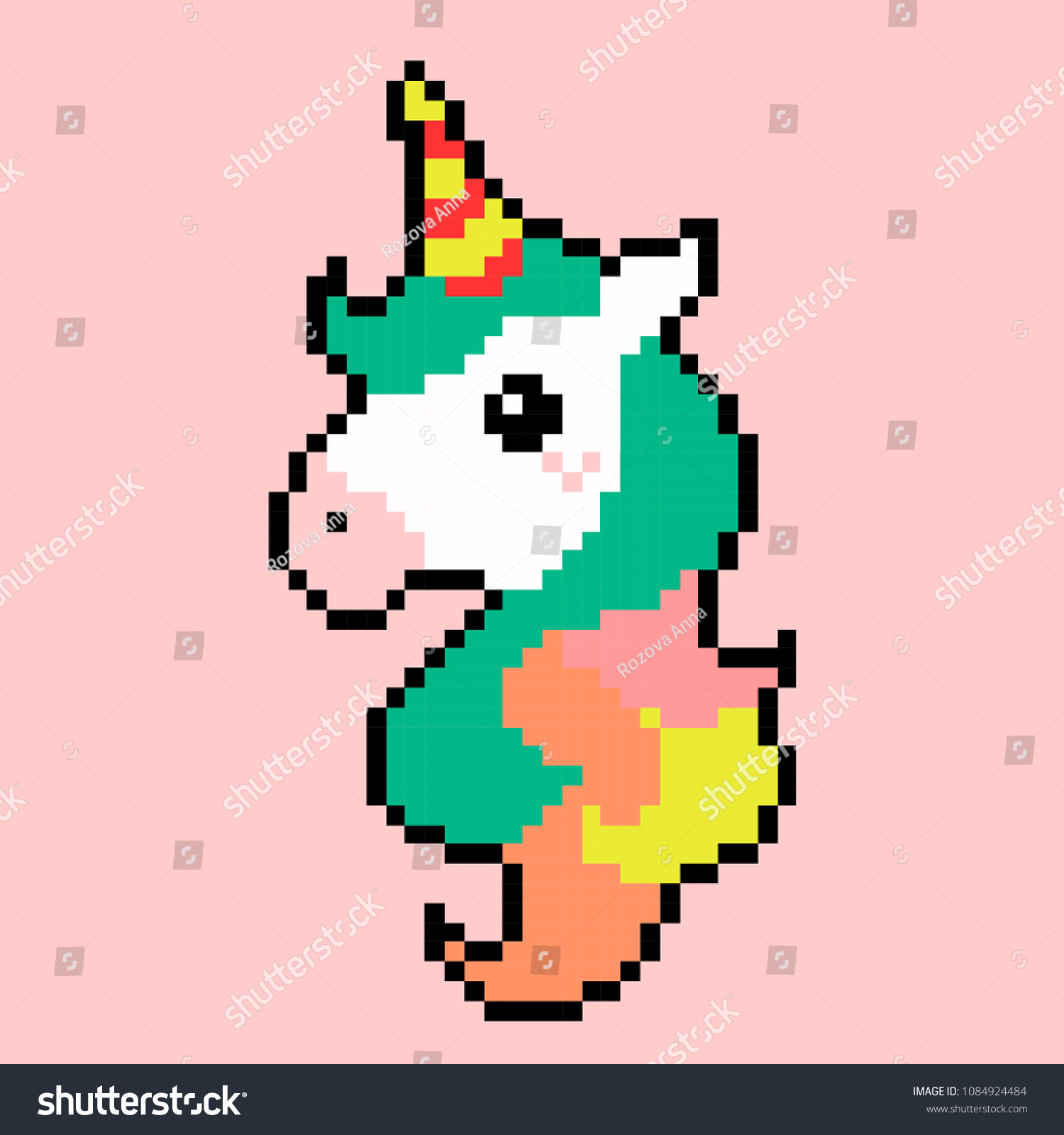 Vector illustration unicorn in pixel art
